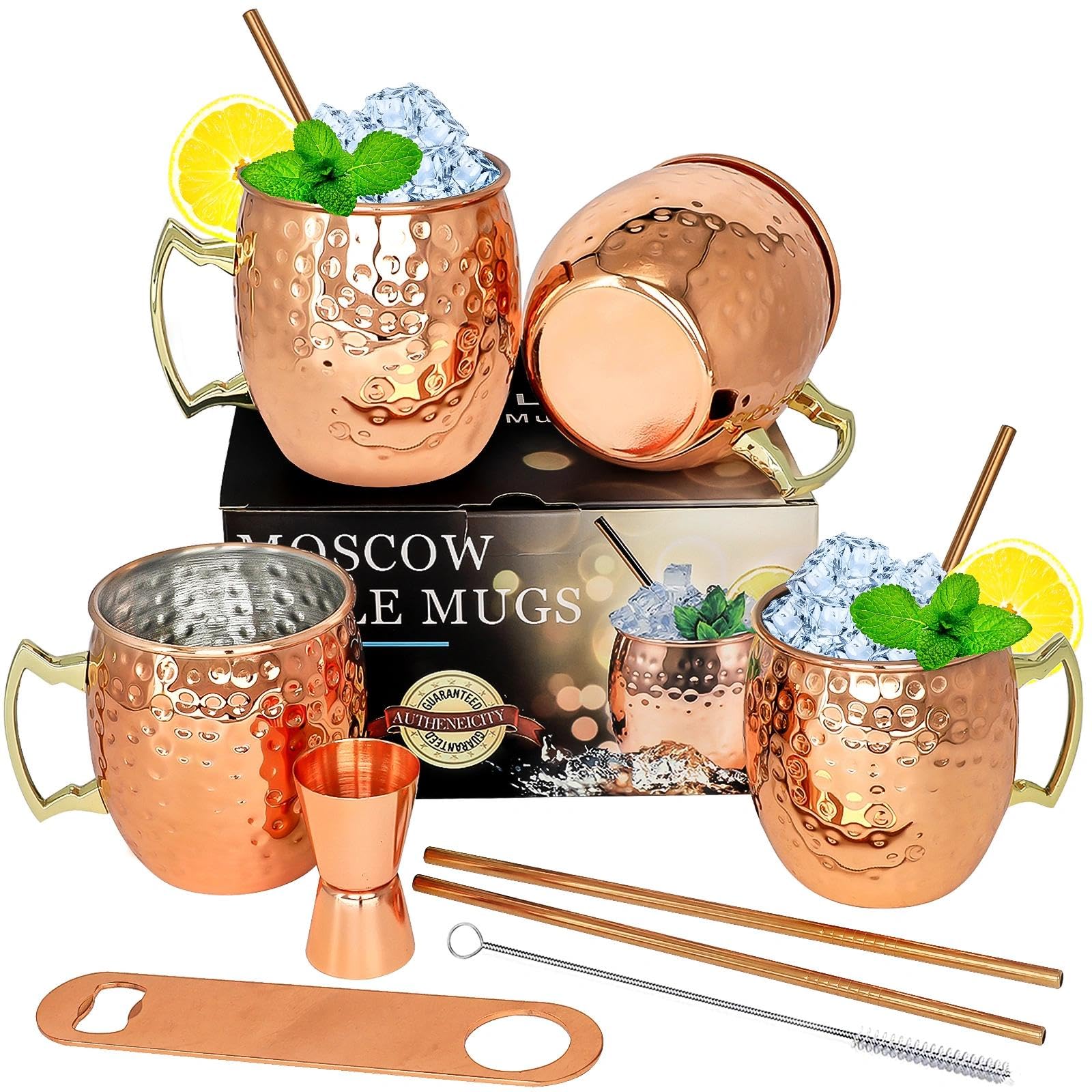 Amazon.com: LINALL Moscow Mule Copper Mugs- Set of 4 Copper Plated