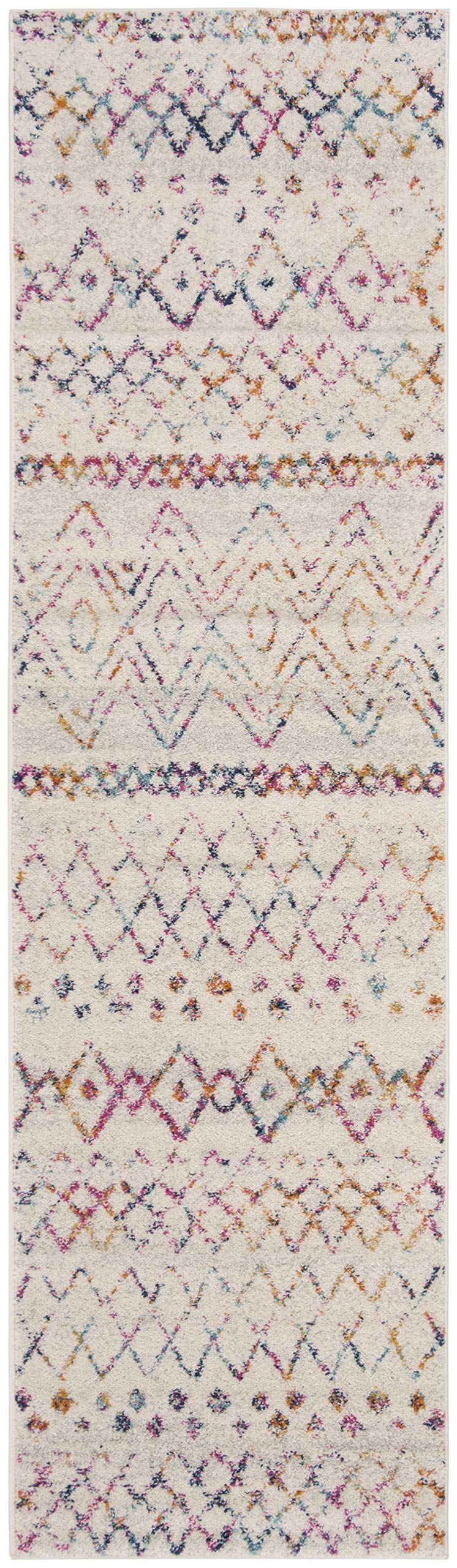 Safavieh Boho Teppich für Wohnzimmer, Esszimmer, Schlafzimmer - Madison Collection, Kurzer Flor, Elfenbein und Fuchsia, 80 x 180 cm