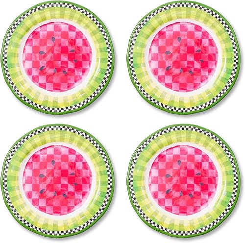 MACKENZIE-CHILDS Melamine Dinner Plates, Decorative Dinnerware Plates, 11 Inches, Set of 4, Watermelon