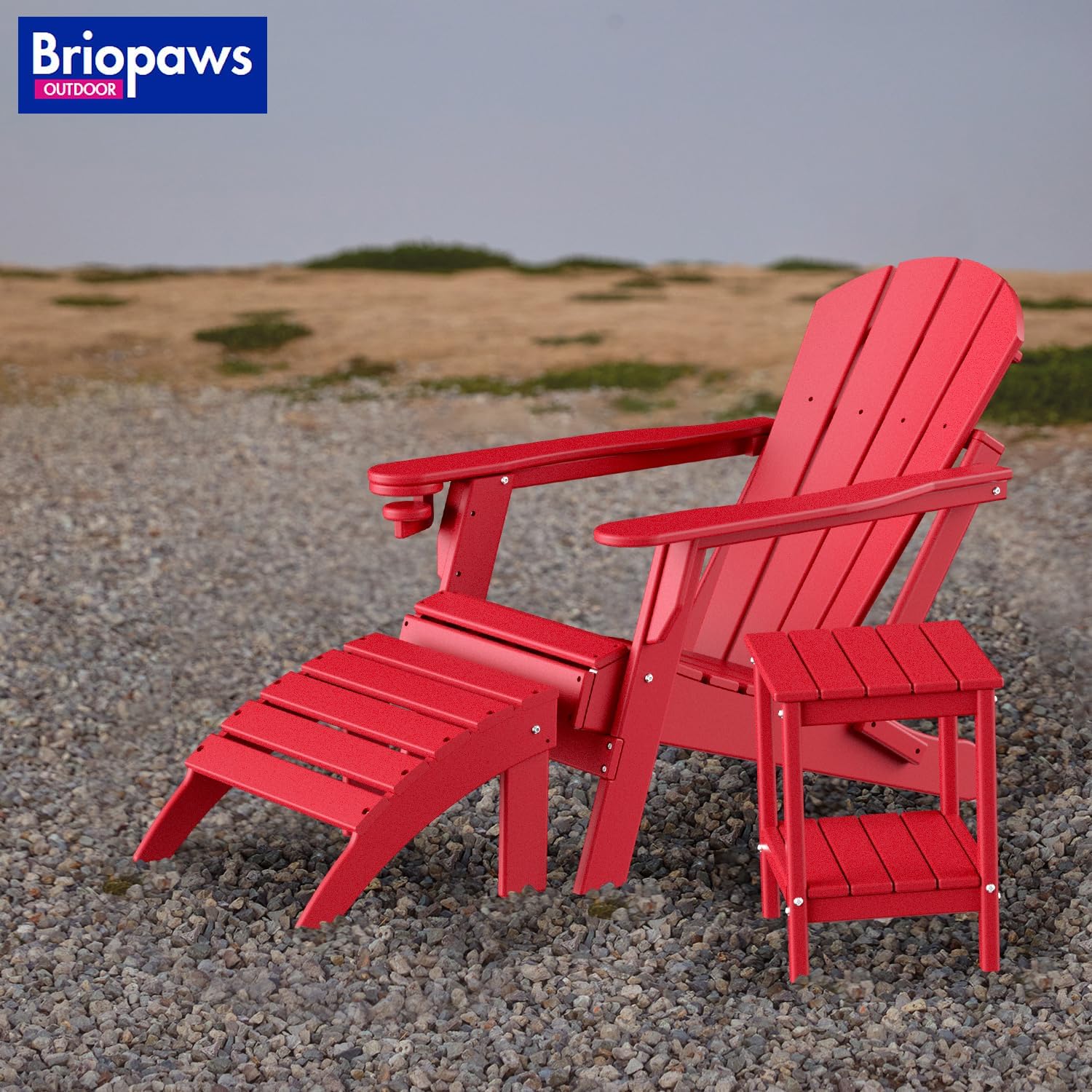 BRIOPAWS Outdoor-Side-Tables | Set of 2 | Small | HDPE Plastic | Patio End-Table | 2-Shelf Adirondack Outside Tables | All Weather | for Poolside Front Porch Indoor Living Room | 14" x 13" | Red