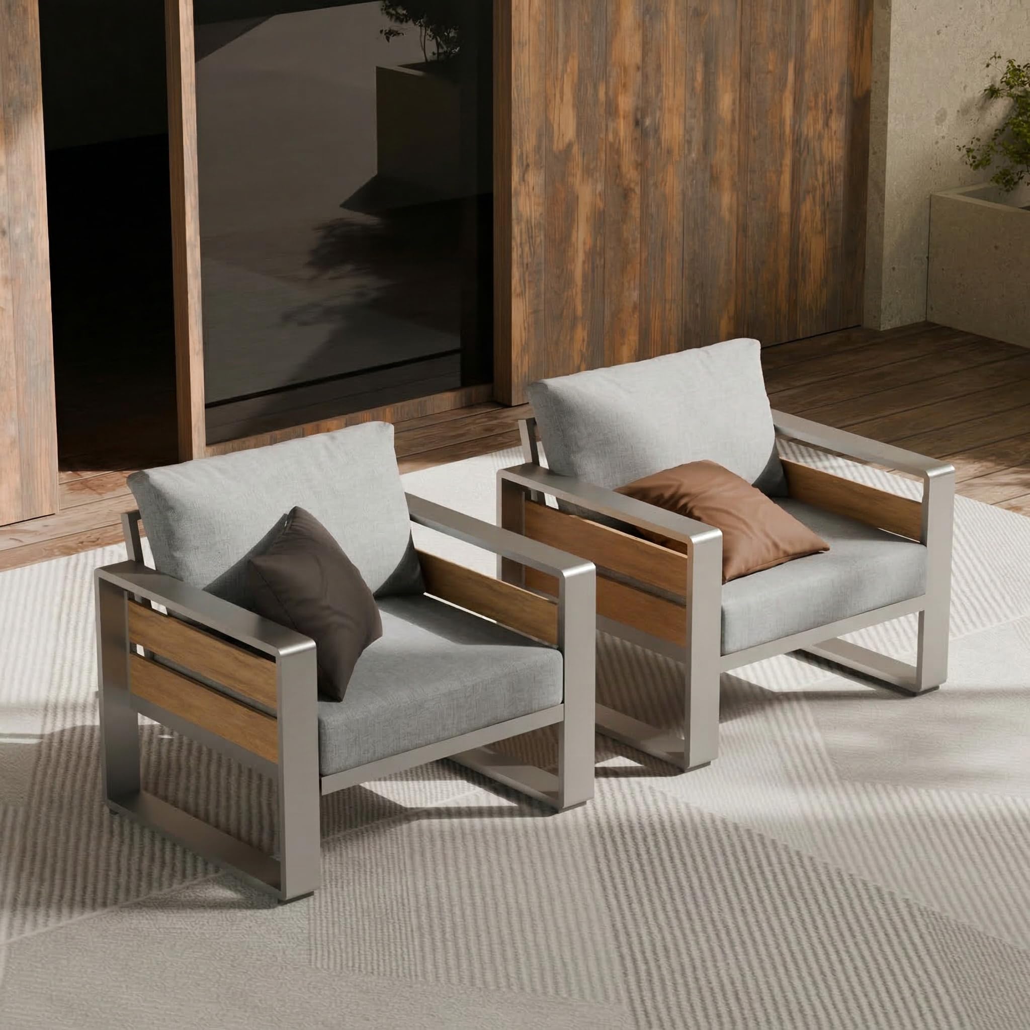 ZANDOR Aluminum Outdoor Patio Furniture-2 Pcs Armchair,Sliver