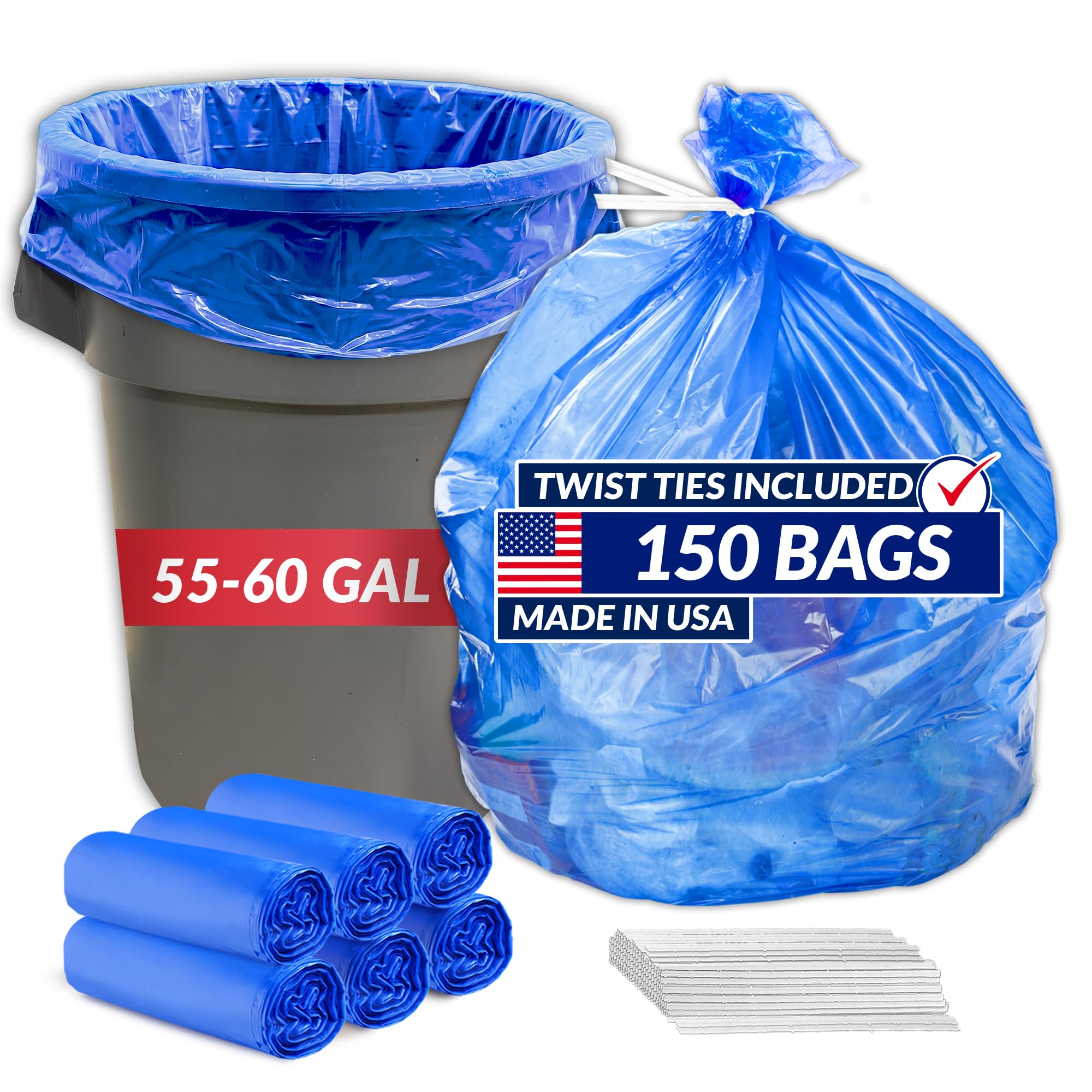 Reli. SuperValue Worki do recyklingu 150–150 l, luzem, wyprodukowane w USA, niebieskie worki na śmieci 127 l, 150 l, duże, niebieskie worki na śmieci 150 l, wytrzymałe worki na śmieci