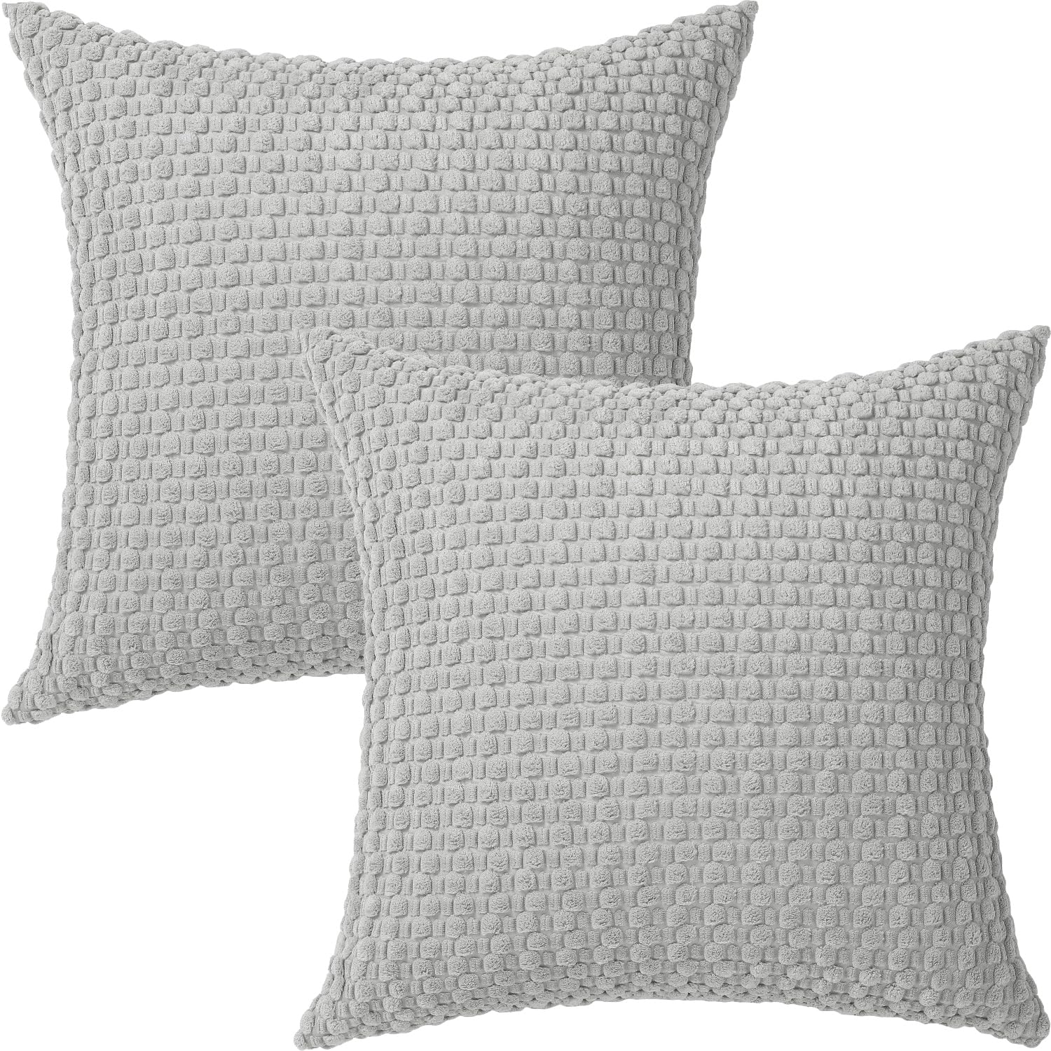 Tennove Cushion Covers 45x45cm Decorative Modern Light Grey Pillow Cases Pack of 2 Corduroy Boho Soft Throw Pillow Covers Square Pillowcases for Sofa Living Room Bed Home Decor