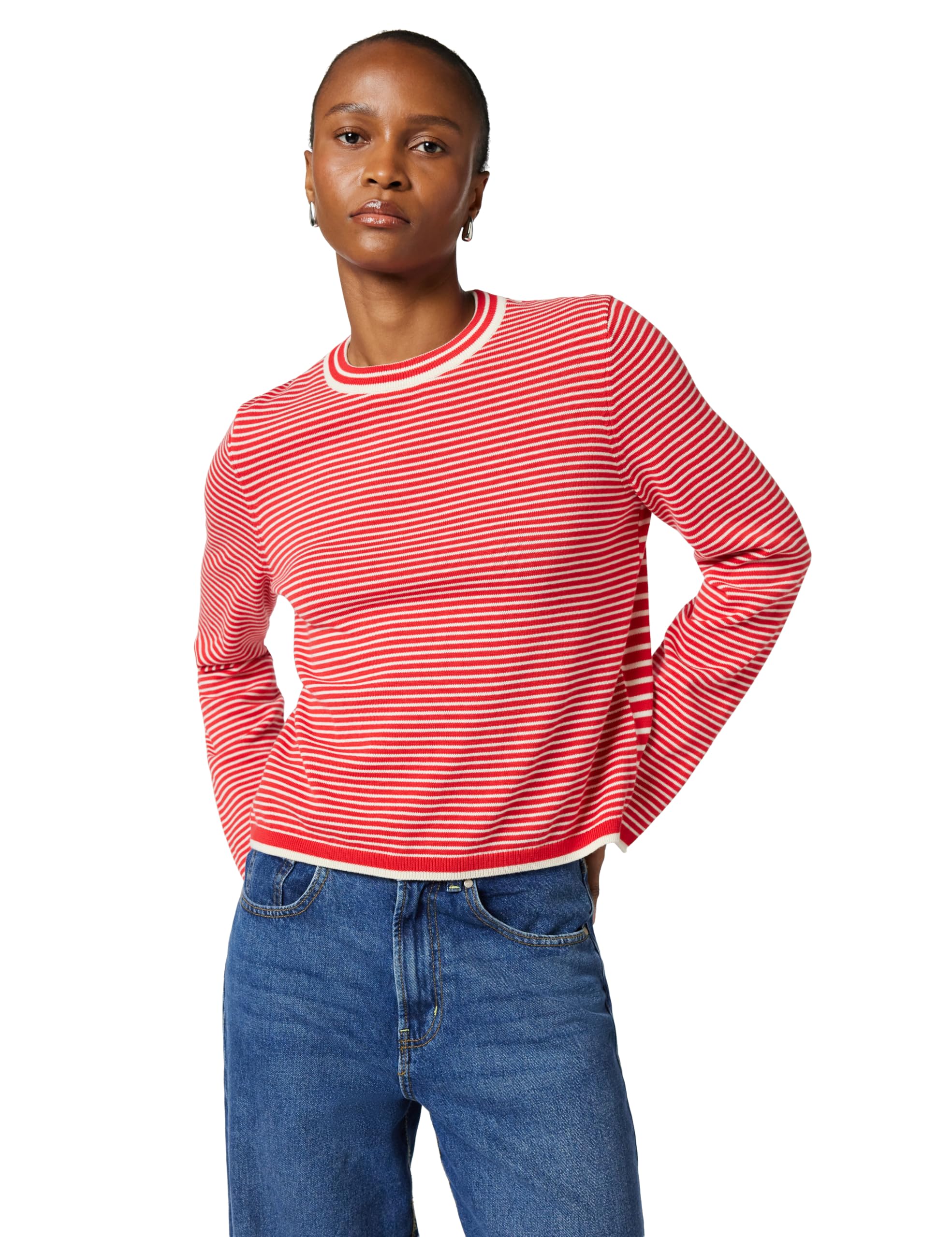 Marc OߴPolo Damen Strickpullover mit Rundhalsausschnitt gestreift