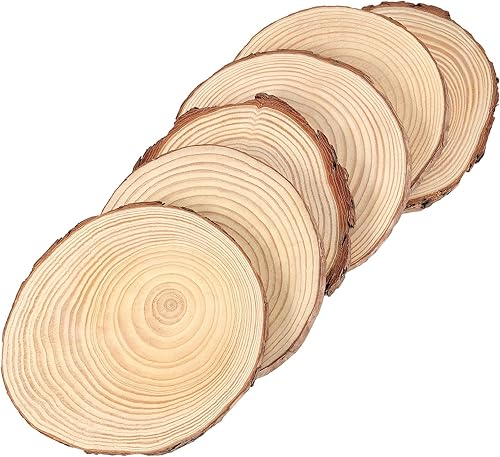 Miniatura 4 de KOHAND 12 piezas de rebanadas de madera de 6 a 7 pulgadas para manualidades, rondas de madera sin terminar con corteza, discos redondos de madera