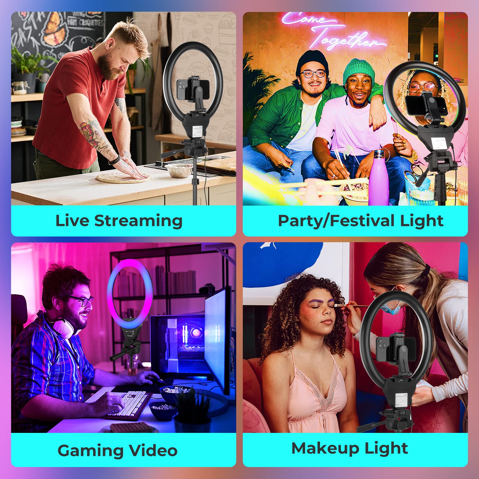 UBeesize Lampa pierścieniowa 12 cali RGB, statyw 170 cm ze zdalnym wyzwalaczem, 3 kolory i model 35 RGB, przyciemniane światło pierścieniowe do selfie, stream na żywo, makeup, Tik Tok, YouTube