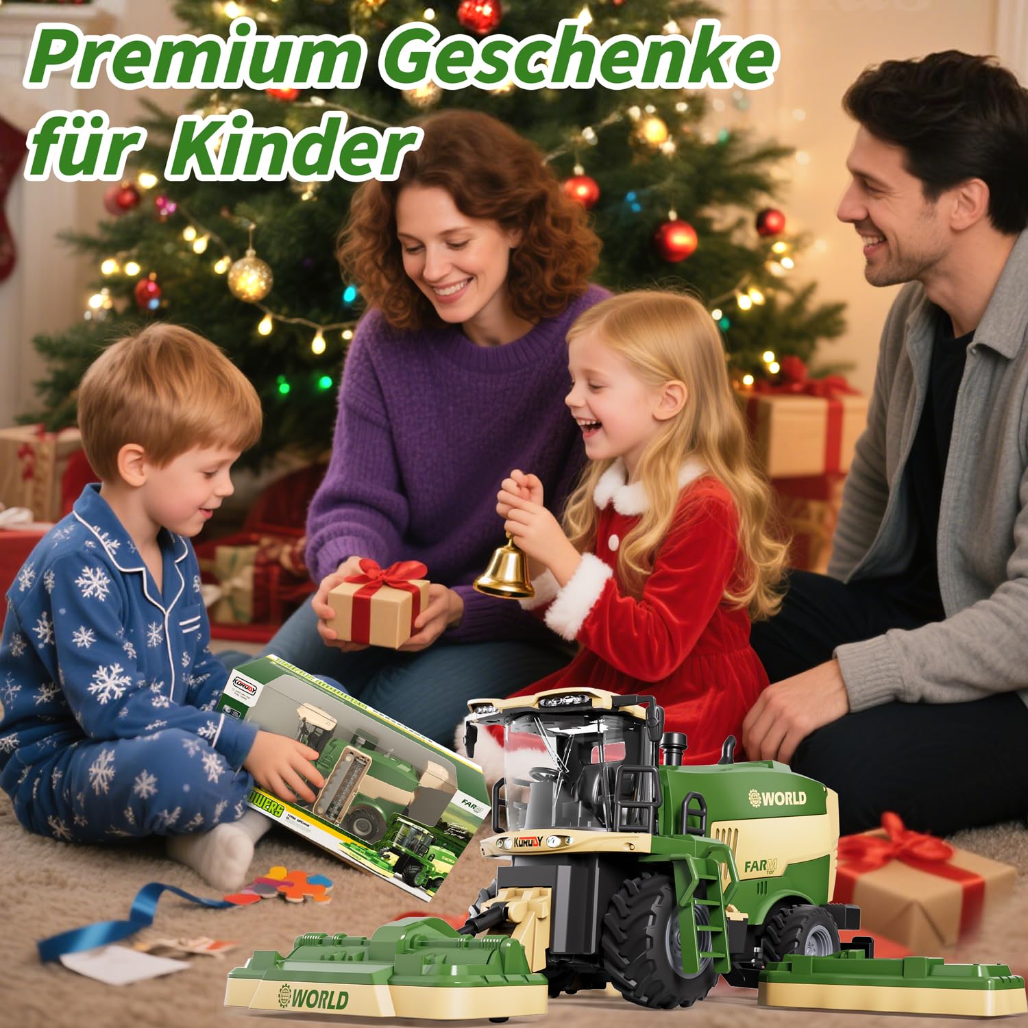 PENGBU RC Falciatrice giocattolo, mietitrebbia telecomandata per bambini, tosaerba, 2,4 GHz, trattore radiocomandato e trituratore di mais con suono/luce/spray, Harvester Trecker