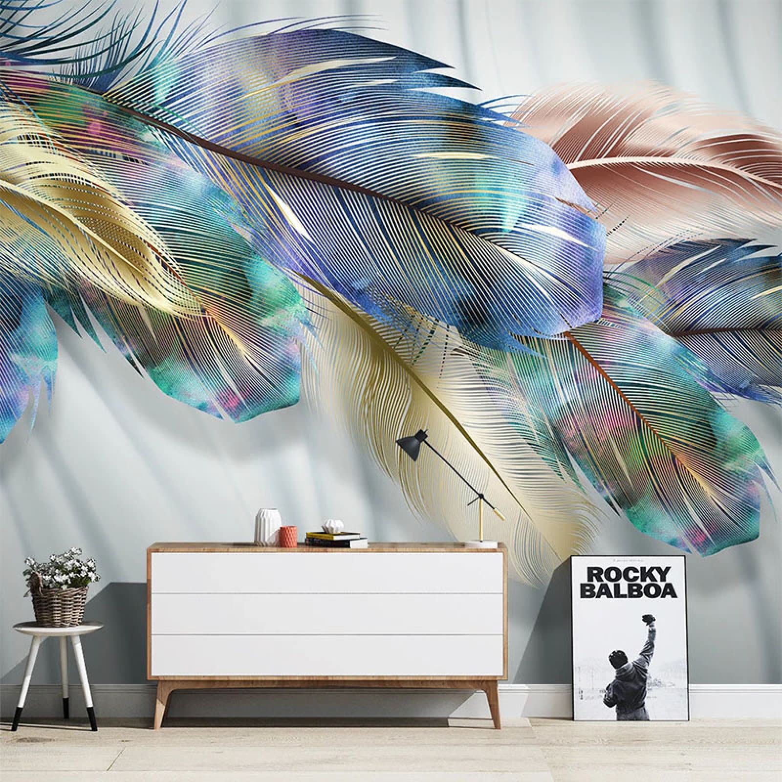 Papier peint plume de style nordique moderne 3D plumes d'or salon 250x175cm