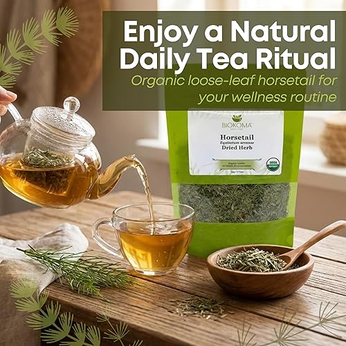 Miniatura 3 de Biokoma Pure and Organic - Té de hierbas naturales de hojas secas de cola de caballo en paquete resellable, bolsa a prueba de humedad, 1.76 oz