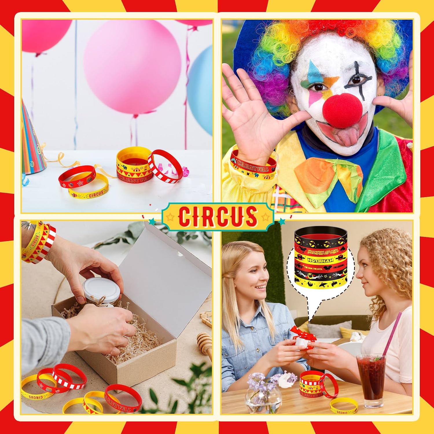 RoundFunny 96 Pcs Carnival Party Favors Supply Silicone Bracelets Bulk