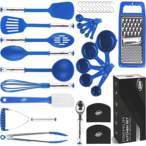 Kitchen Utensils Set 35 PCS Cooking Utensils Set, Nonstick and Heat Resistant Nylon Stainless Steel Silicone Spatula Set - Kitchen Gadgets Home Essentials Kitchen Accessories, Apartment Must Haves