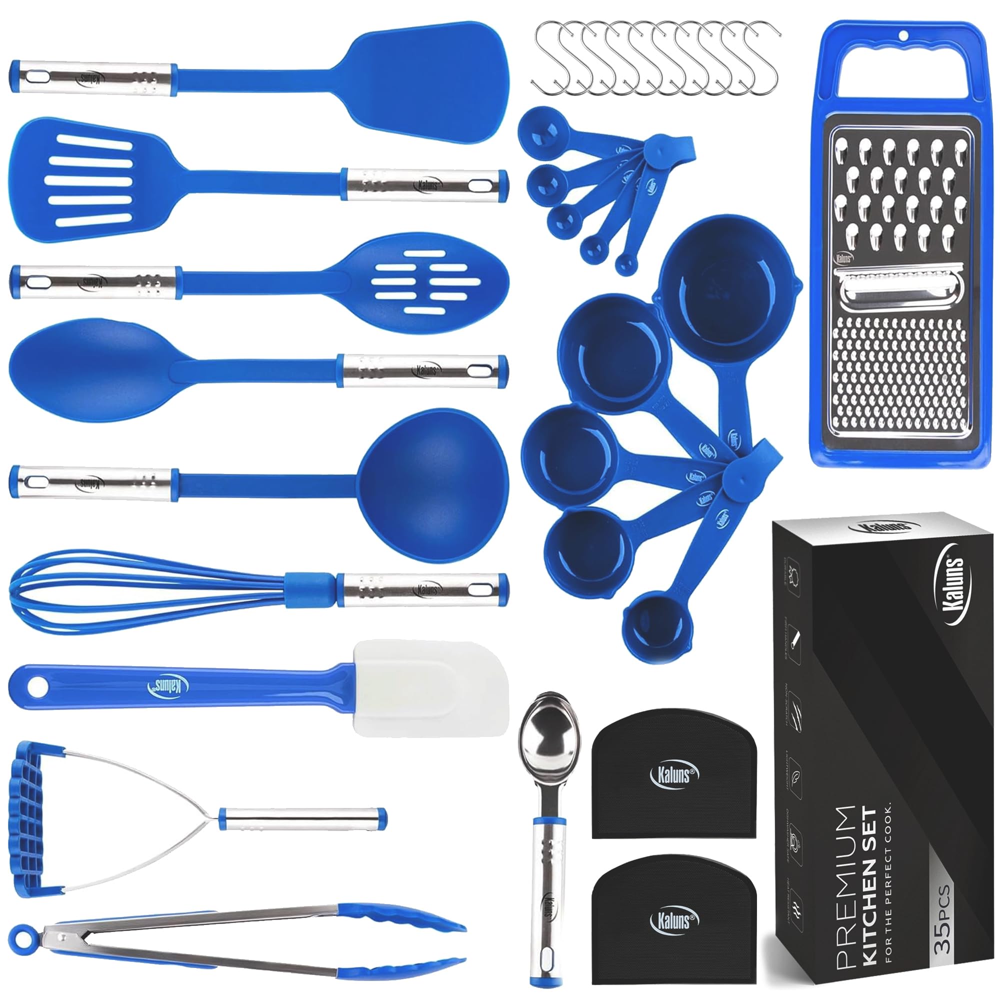 Juego de utensilios de cocina de 35 piezas, antiadherentes y resistentes al calor, juego de espátulas de silicona de acero inoxidable de nailon – Accesorios de cocina esenciales para el hogar,