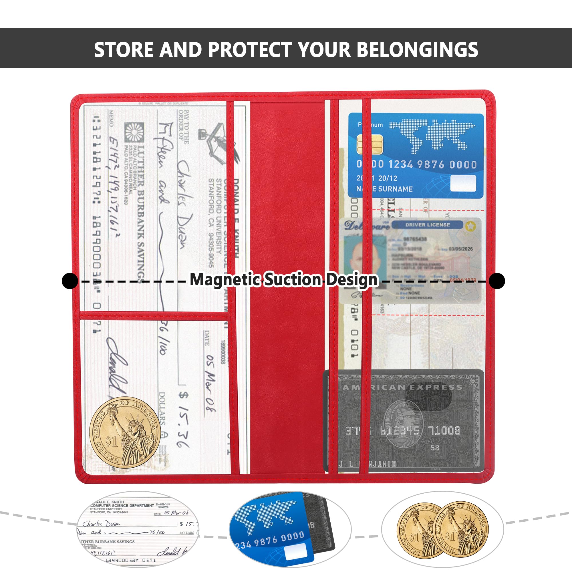 Car Registration and Insurance Holder,PU Leather Car Glove Box Organizer Car Document Holder for ID,Driver's License,Universal Car Organizer Car Accessories for Women/Men (Red)