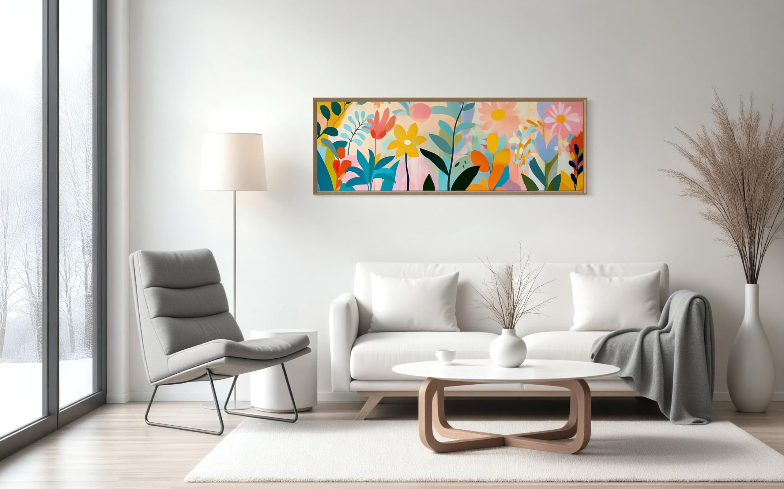 CAOXTART Abstrakcyjne płótno kwiatowe boho - kolorowa sztuka botaniczna na ścianę, nowoczesny plakat kwiatowy druk, obraz dekoracyjny do sypialni (40 x 120 cm/ramka wewnętrzna)