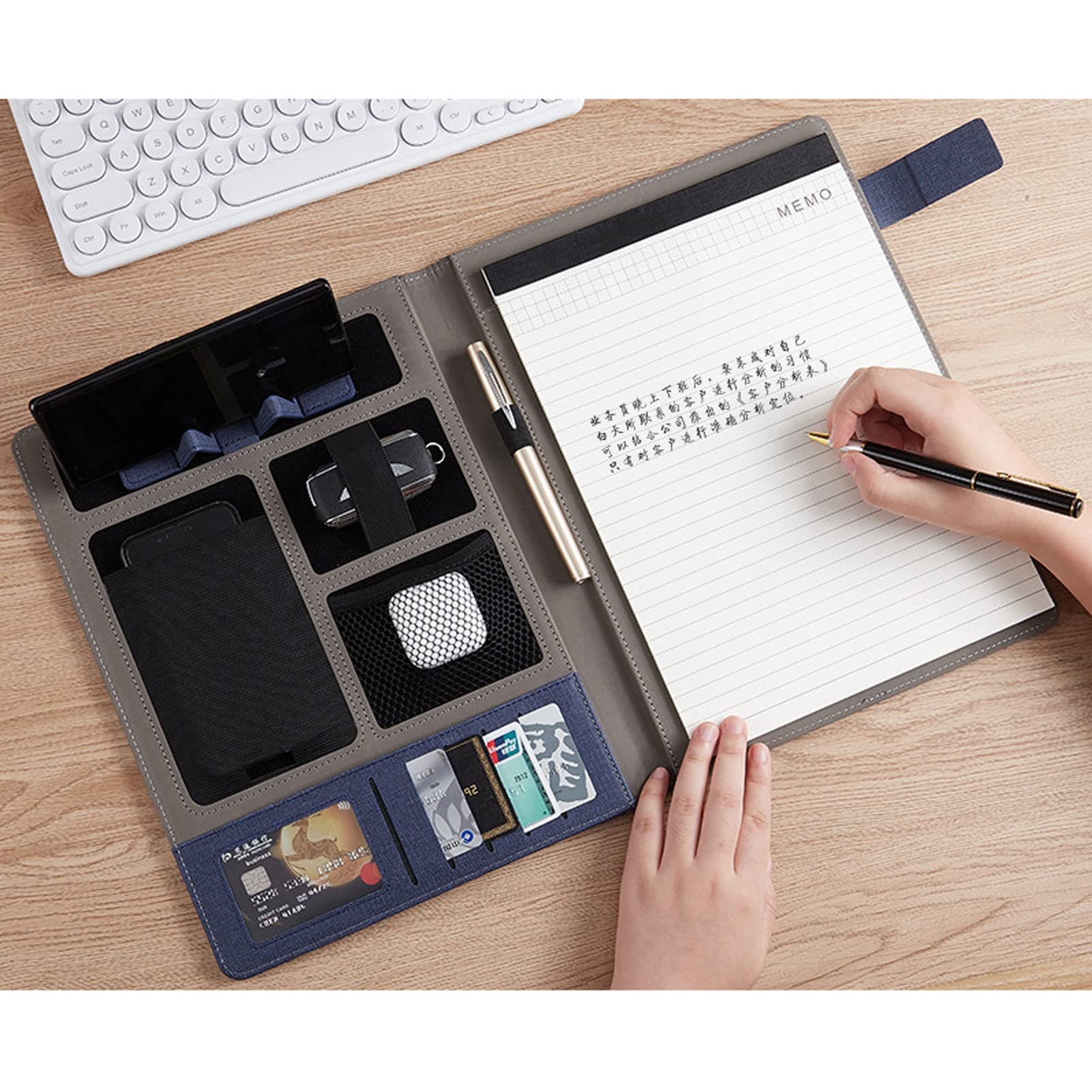 Porte Documents A4 Portfolio Multifonctionnel Folder Professionnelle Pochette Dossier De Conférence Cadeau pour Hommes Femmes Bloc Notes Rechargeable 25 Feuilles Lot De 4 (Color : Black)