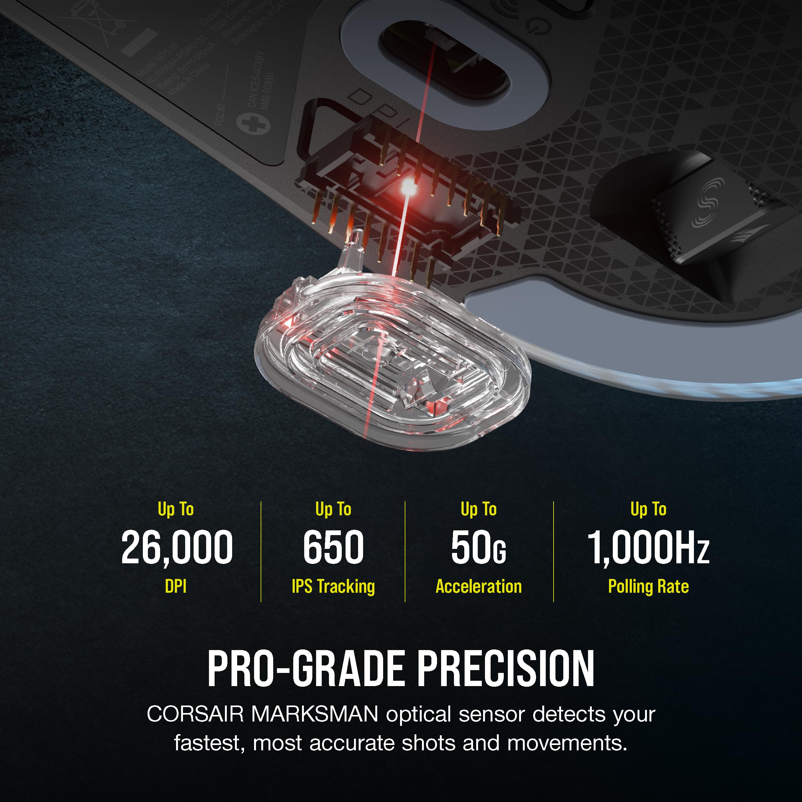 Corsair Ratón inalámbrico RGB Ligero para Juegos M75-26.000 dpi - Botones Laterales Intercambiables - Compatible con iCUE - PC - Negro