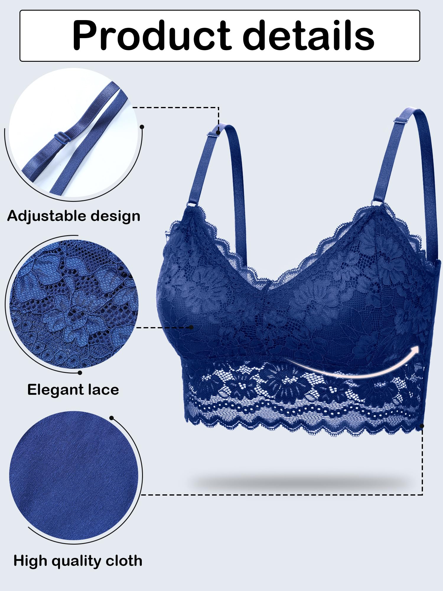 Geyoga 6 Top a Bralette Floreale in Pizzo Senza Fili da Donna Reggiseno Senza Ferretto Bra Camisole con Spalline
