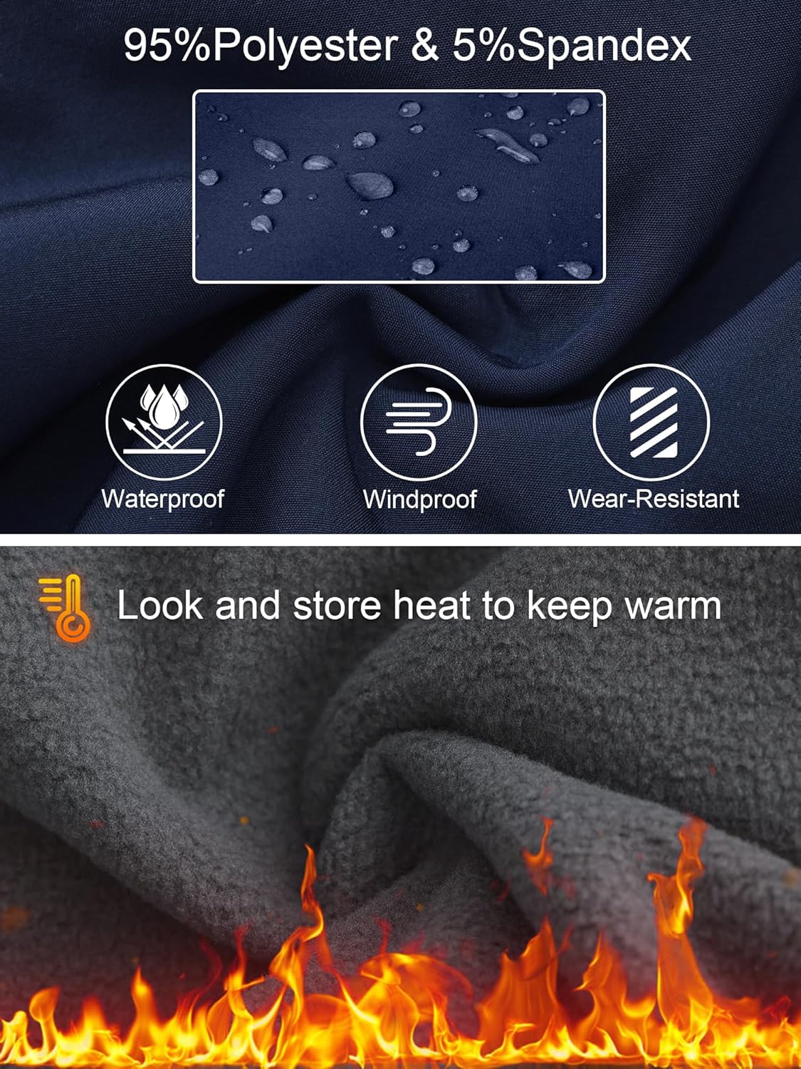 HIBETY Boys Youth Windproof Snow Pants with Fleece-Lining, Kids Waterproof Skiing Pants with 4 Pockets - Image 6