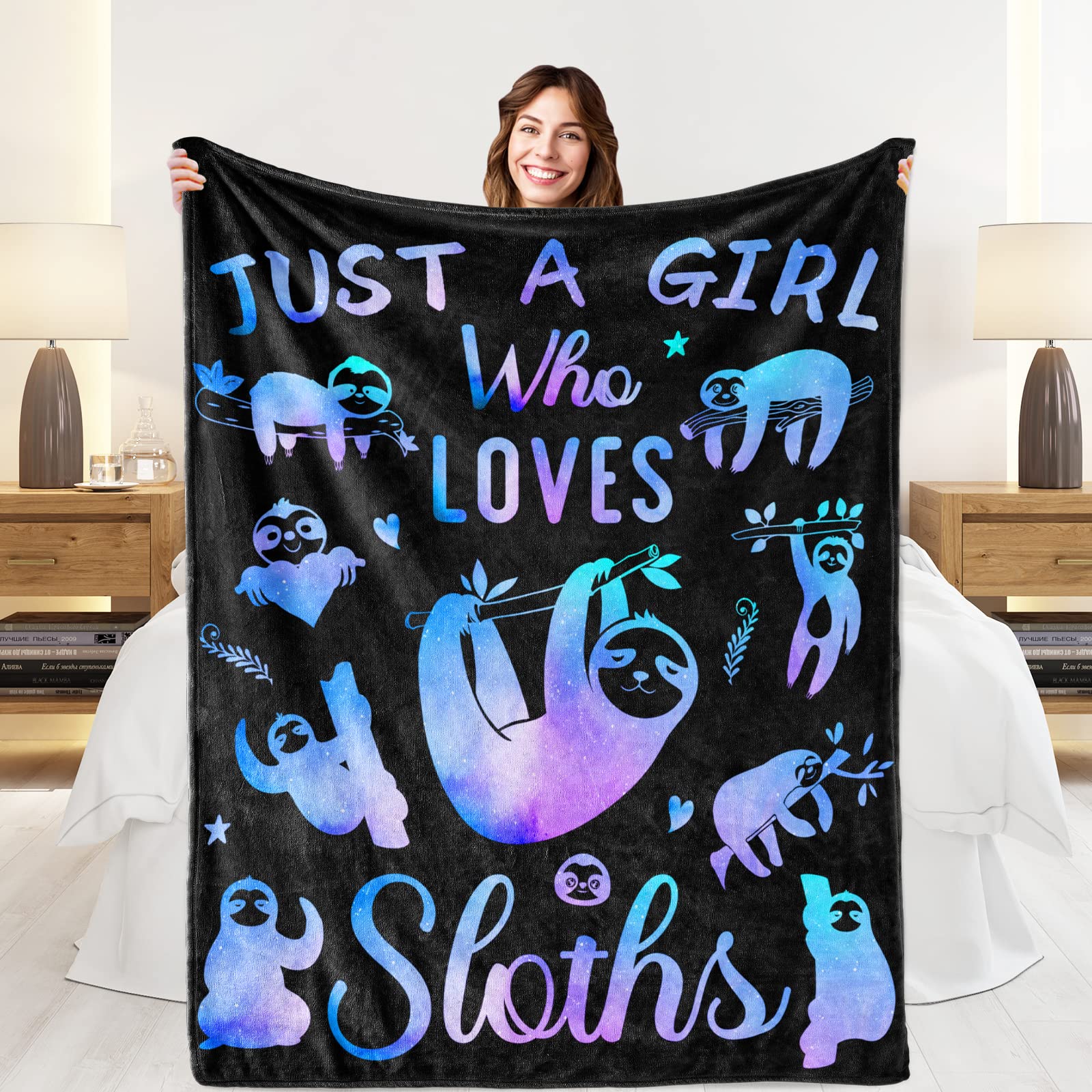 Sloth Throw Blanket, Soft Cozy Fleece Throws, 60" x 50"