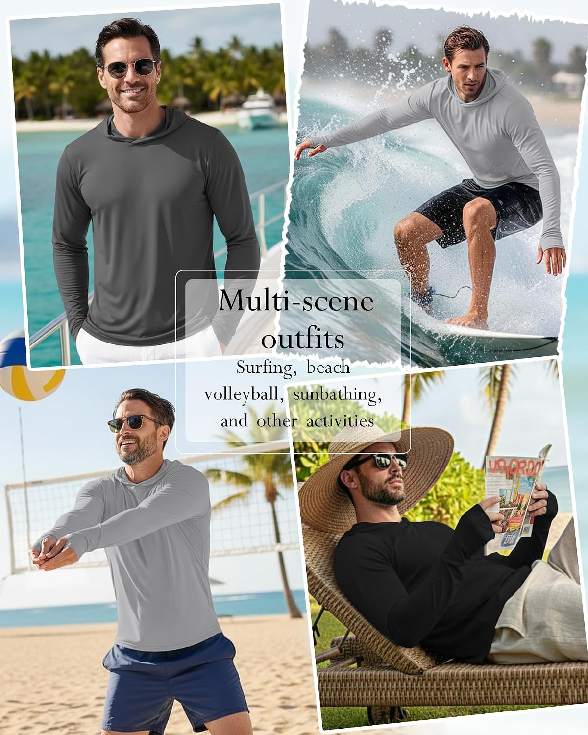 August Alley 3 Pack Men's UPF 50+ Hoodies Long Sleeve Sun Protection Shirts with Thumb Holes Quick Dry Lightweight Rash Guard