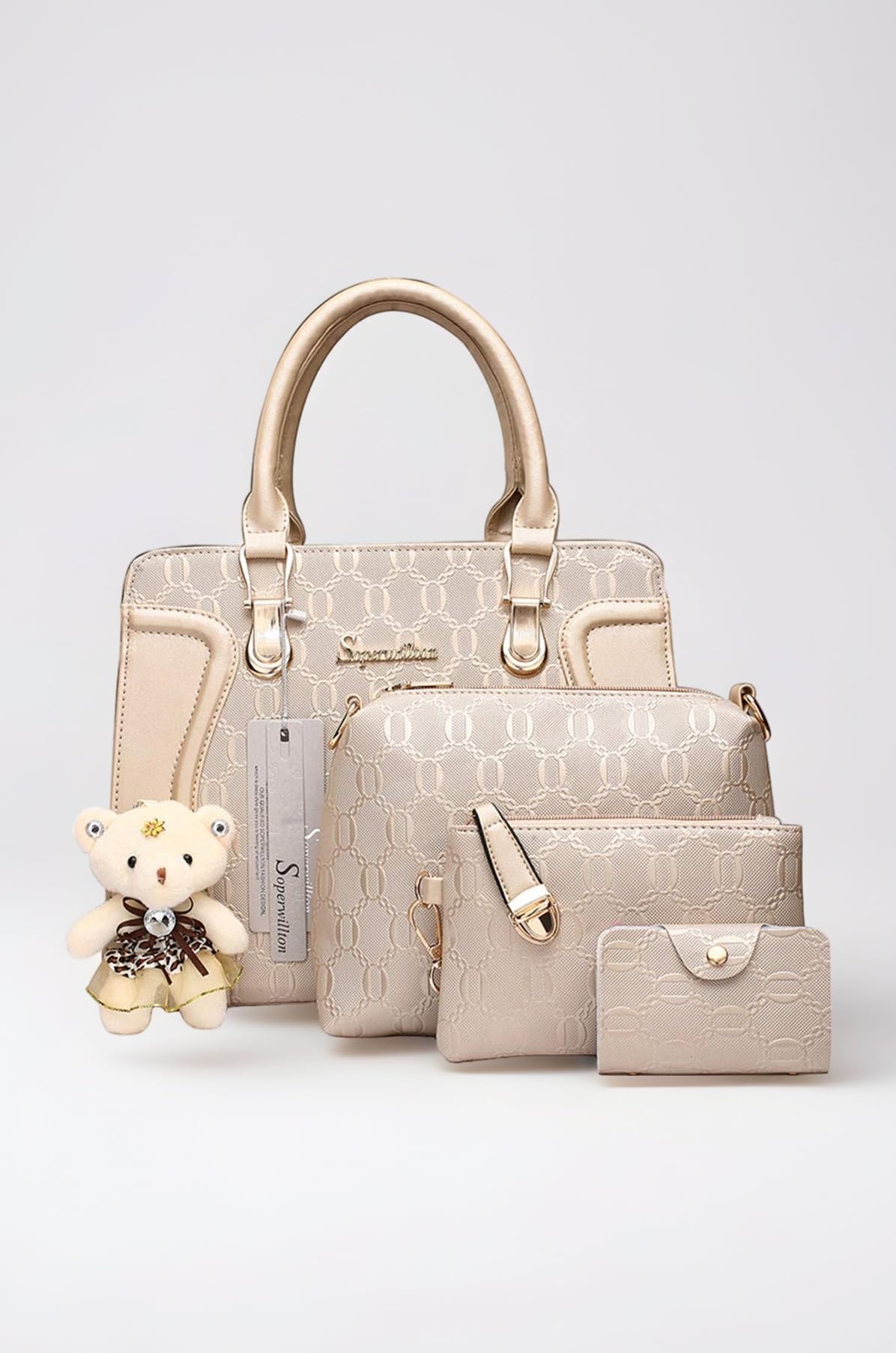Soperwillton Handbag for Women PU Leather Shoulder Bags Tote Satchel 4pcs Purse Set (Silver)