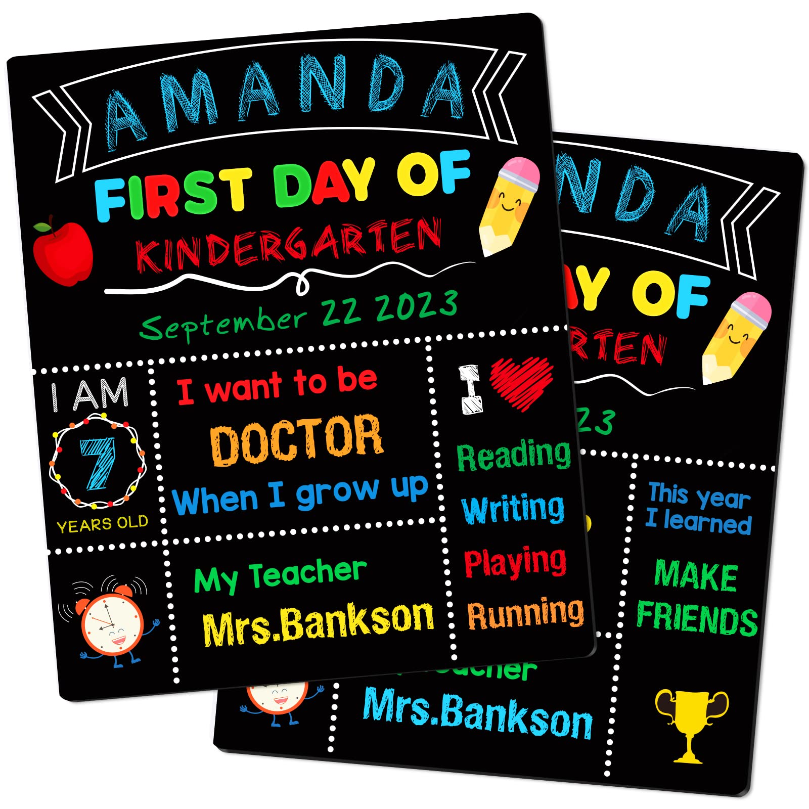 Photo 1 of First & Last Day of School Board, 10''x12'' Reusable 1st Day Sign for Kids, Wooden Back to School Chalkboard for Kindergarten, Preschool, PreK Photo Props Bunting Pack of 4
