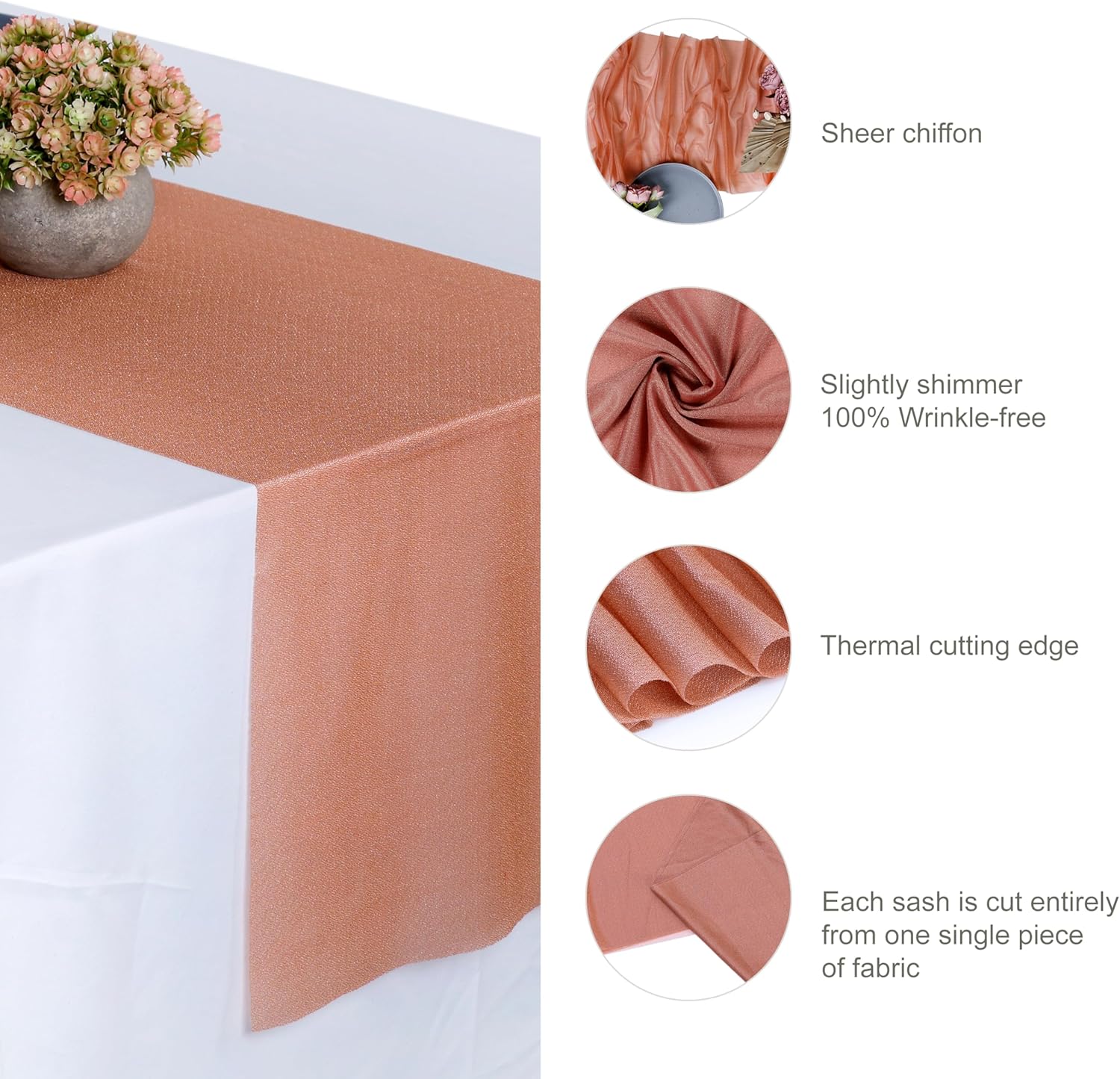 MDS Pack of 30 Wedding 12 x 108 inches Chiffon Table Runner for Wedding, Decorations for Birthday Parties, Banquets, Graduations, Engagements, Runners fit Rectangle, Round Table - Coral Peach