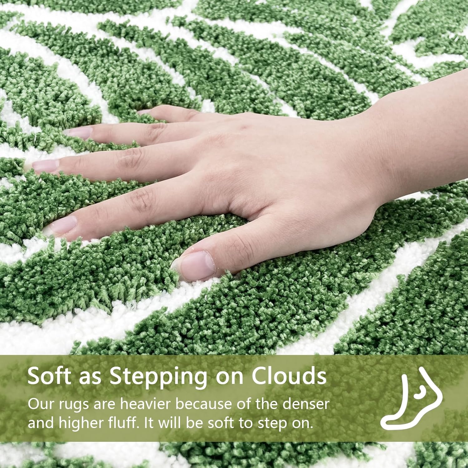 Dark Green U Shaped Toilet Mat for Bathroom Floor 24x20 Non Slip Washable Water Absorbent Cute Bathroom Decor Leaf Contour Bath Mat - Image 5