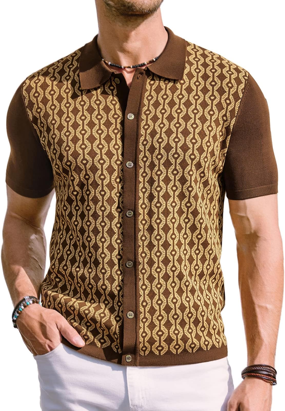 Men's Contrast 70s Vintage Polo Shirts Short Sleeve Knitwear