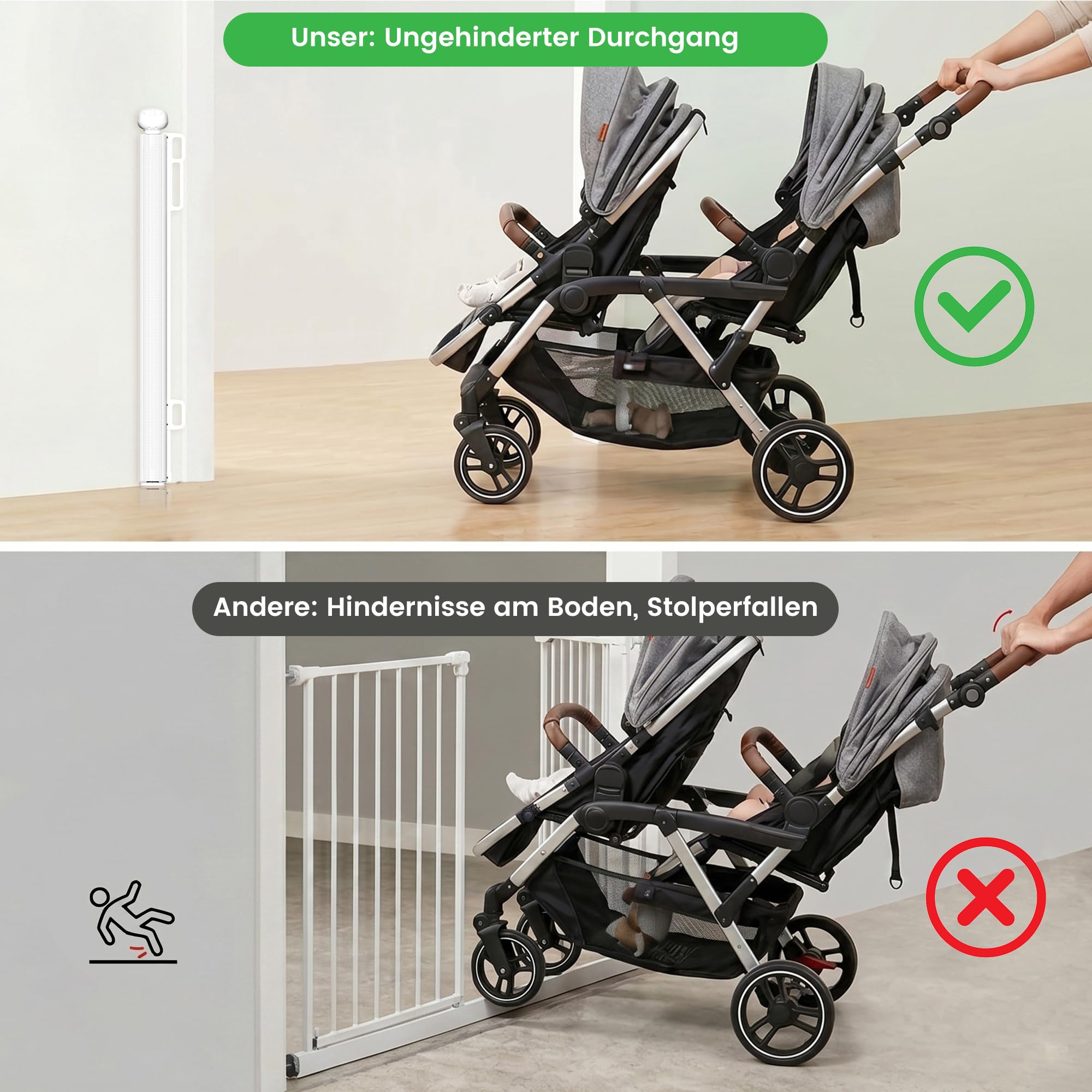Treppenschutzgitter Ausziehbar 0-180 cm, Baby Absperrgitter Kinderschutzgitter, Türschutzgitter für Babys und Haustiere Treppengitter für Treppen, Türen, Terrasse(Weiß)