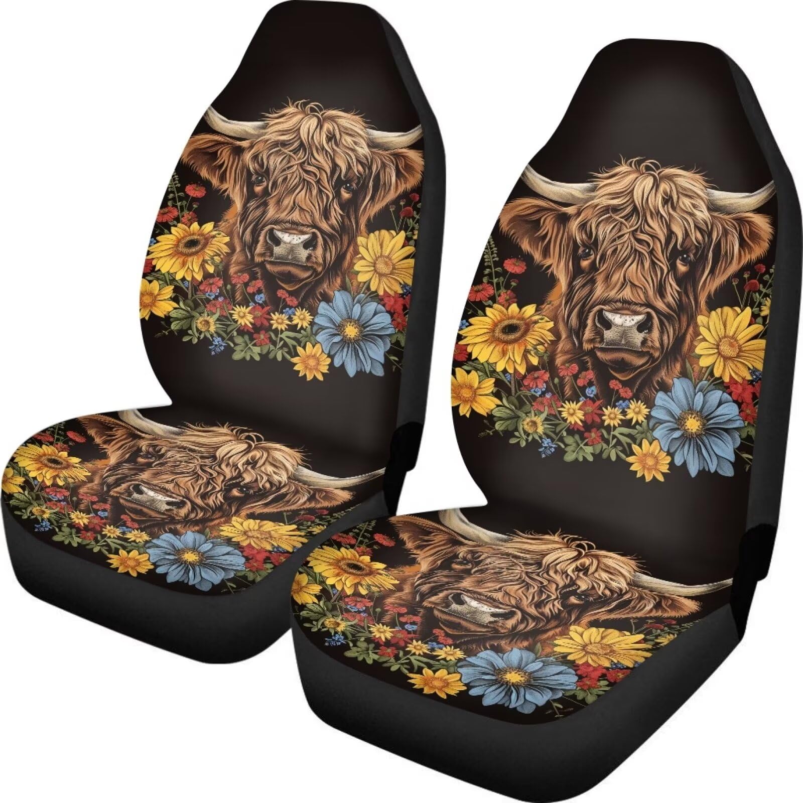 Pokrowce na siedzenia samochodowe Krowa Wysokie Ziemie ze Słonecznikiem Eleganckie Dekoracje Wnętrza Zestawy Pokrowce Na Siedzenia Wygodne SUV Seat Protector 35X138Cm