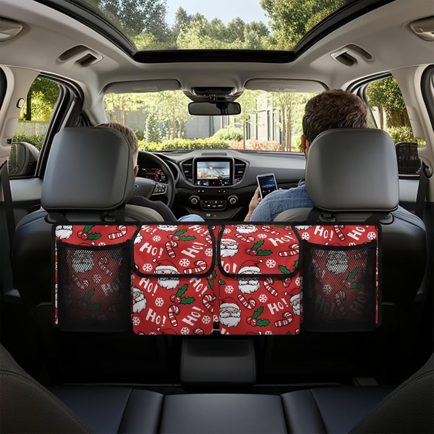 Cow Print Car Trunk Organizer Car Backseat Storage Bag with 4 Pockets Hanging Trunk Cargo Storage Universal Auto Accessories for Sedans SUV Trucks Van