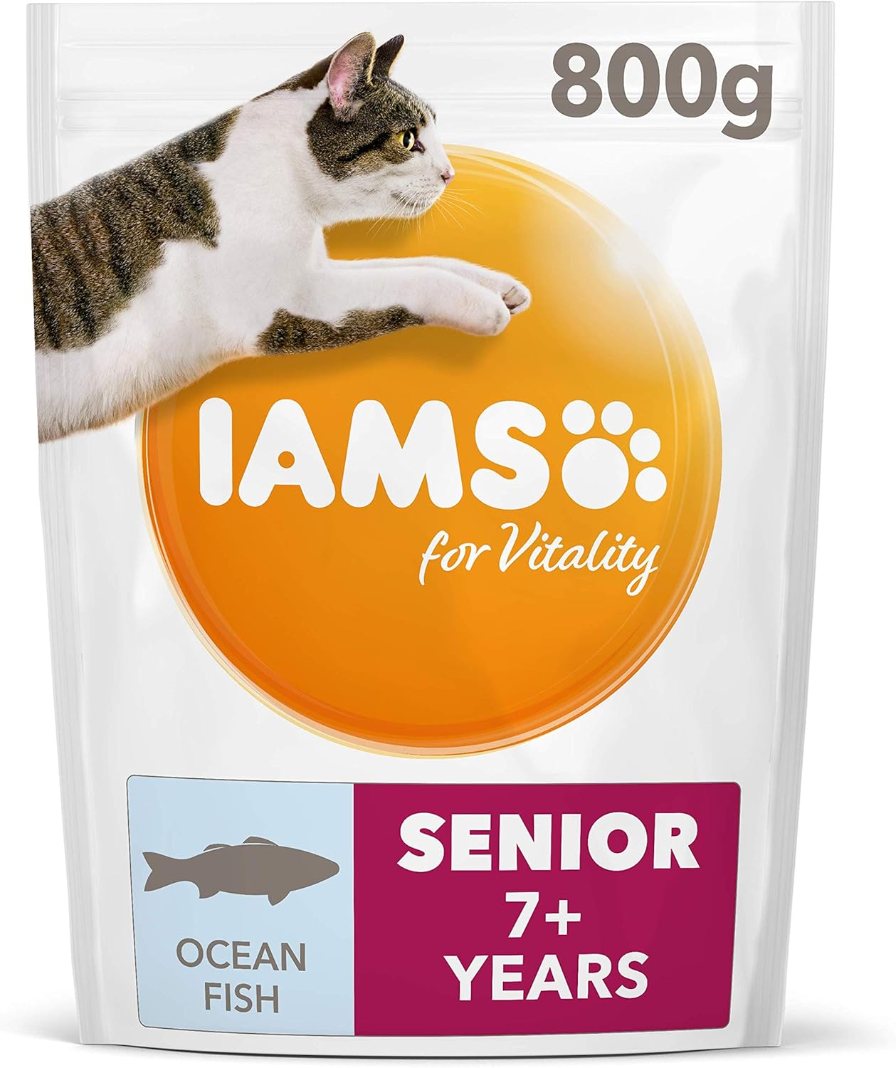 IAMS for Vitality Senior Dry Cat Food with Ocean Fish, 800 g Amazon