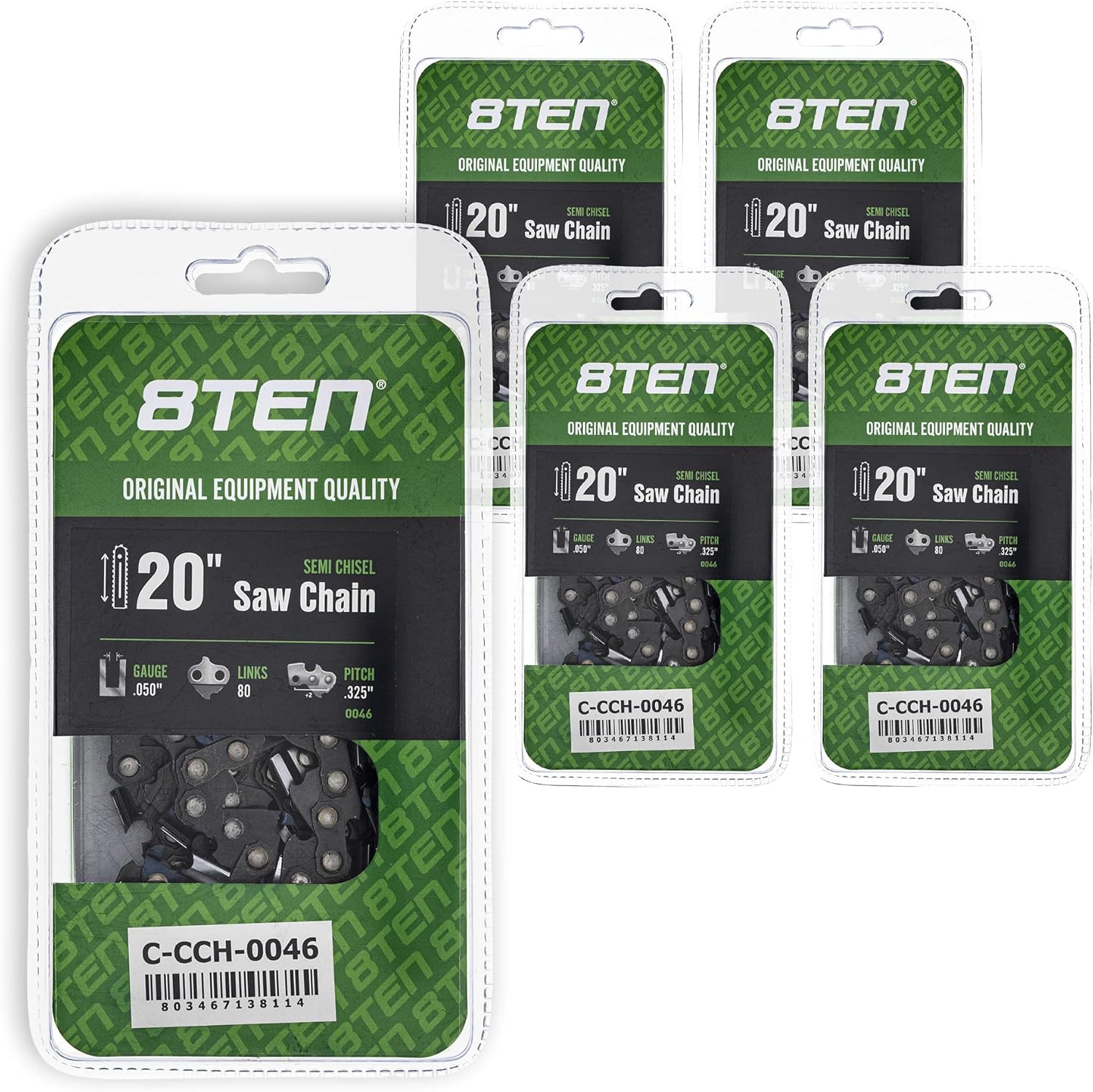 8TEN Semi Chisel Chainsaw Chain 20 Inch .050 .325 80DL for Husqvarna 450 455 460 Rancher Craftsman Jonsered CS2252 CS2253 (2 Pack)