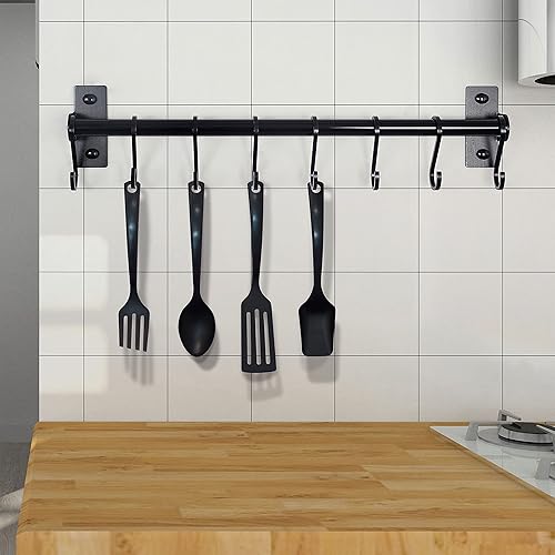 Vista 4 de Dseap Soporte para utensilios de cocina, soporte para ollas y sartenes montado en la pared, riel de cocina con 8 ganchos para colgar utensilios