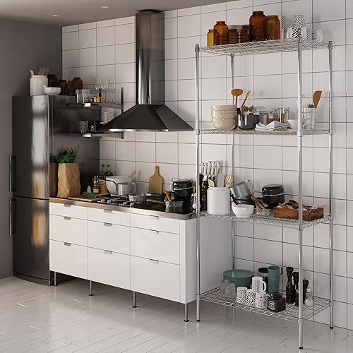 Miniatura 454 de Kit de estantería de alambre cromado de 4 niveles de 24 pulgadas de profundidad x 24 pulgadas de ancho x 64 pulgadas de alto Unidad de estante