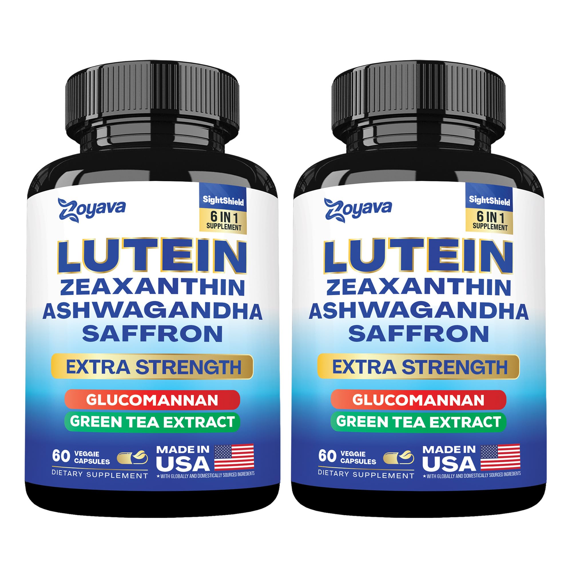 Lutein and Zeaxanthin Supplements 8000 MG Eye Vitamins with Saffron for Eye Health Supplements for Adults, Infused with Glucomannan, Ashwagandha, and Green Tea Extract Vision and Eyes Support - 2 Pack