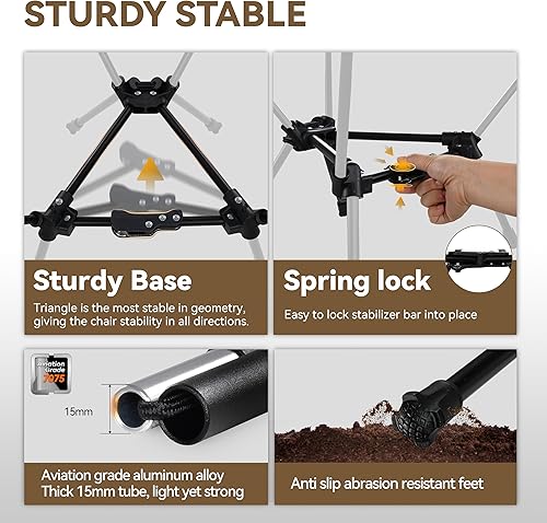 Miniatura 5 de MARCHWAY Silla de camping plegable ligera con bloqueo de resorte, estable y compacta portátil para campamento al aire libre, viajes, playa, picnic,