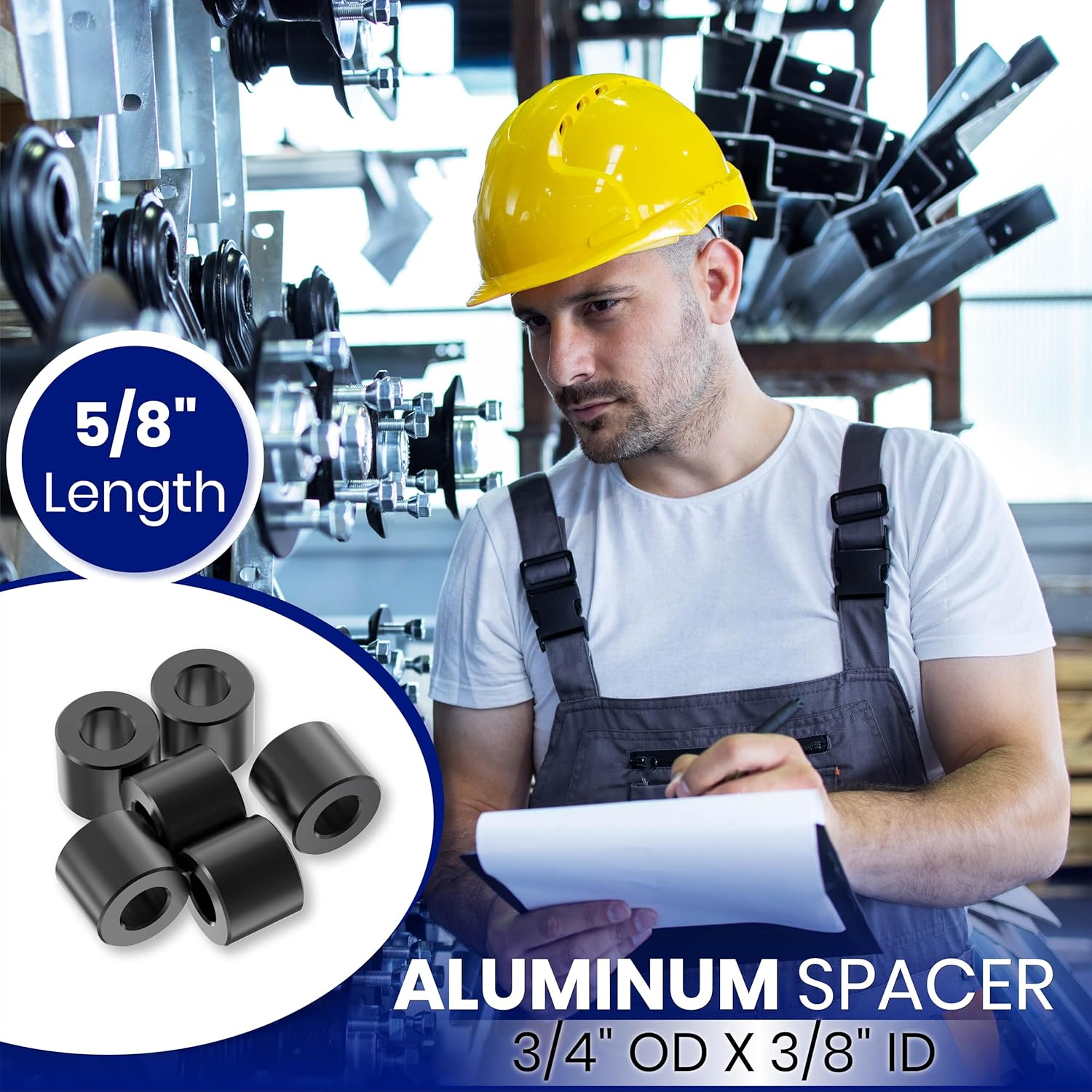 ブラックアルミニウムスペーサー 外径3/4インチ x 内径3/8インチ - 長さ、耐久性のあるラウンドスタンドオフブッシング、3/8