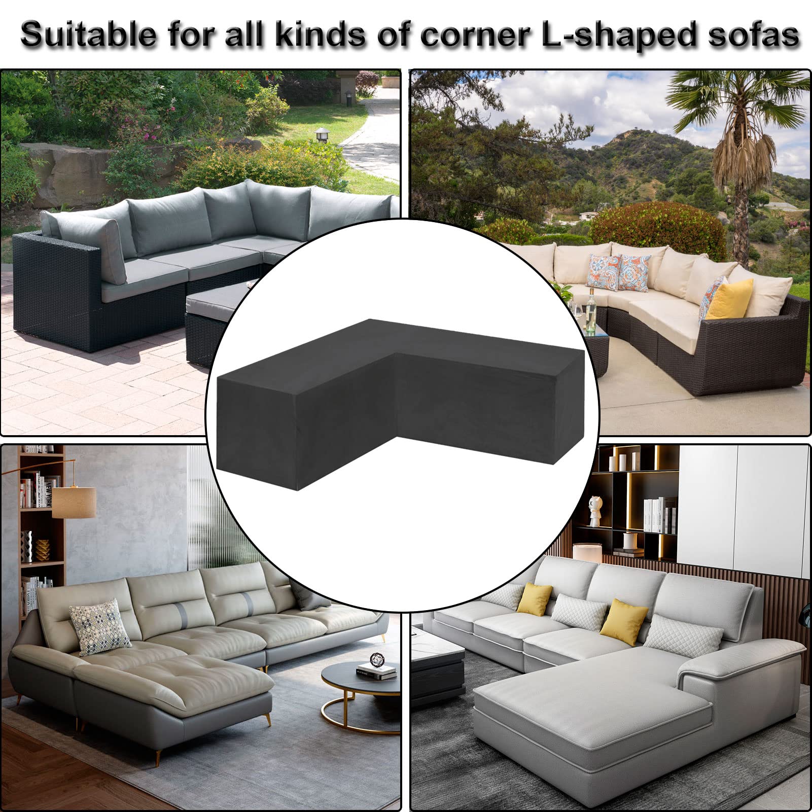 Telo coprilounge per set da giardino a forma di L Copertura per mobili da giardino a forma di L Impermeabile per set da giardino in polyrattan e rattan Tessuto Oxford 420D resistente