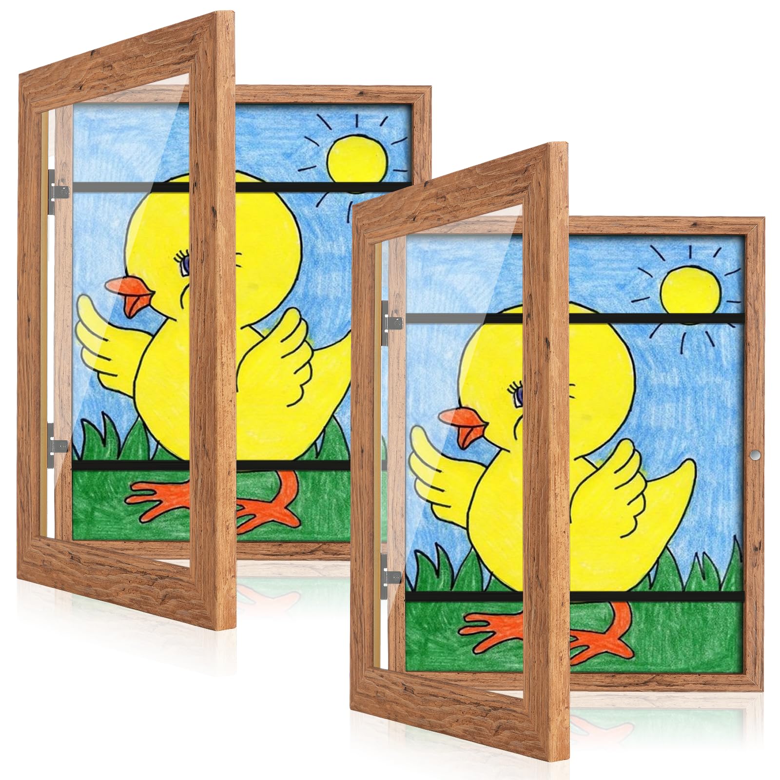 [2-Pack] Kids Art Frames, 8.5x11 Front Opening Kids Artwork Frames Changeable, Dark Woodgrain Artwork Display Storage Frame for Wall, Holds 50 Pcs, for 3D Picture, Crafts, Children Drawing, Hanging