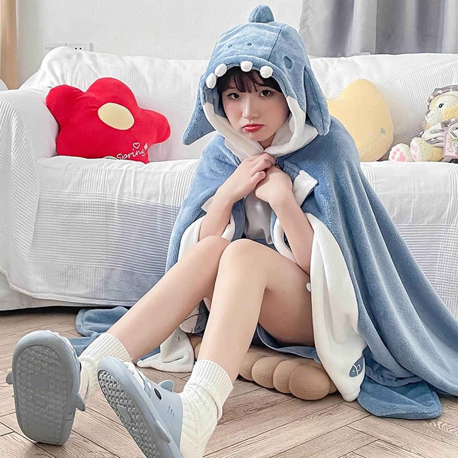 Coperta per costume da squalo – 150 cm Mantello portatile | coperta personale, morbido peluche avvolgente | per feste cosplay, divertenti per la casa, bambini e adulti, regalo