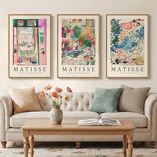 Large Framed Matisse Colorful Canvas Wall Art for Living Room, 3 Piece