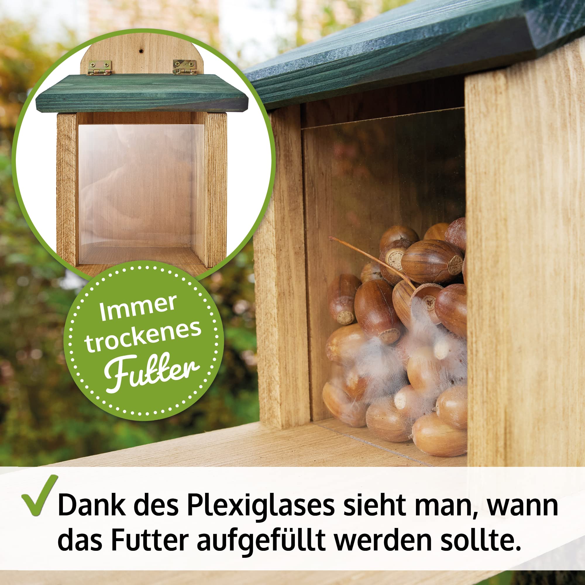 zooprinz wetterfestes Eichhörnchen Futterhaus mit großer Sitzplattform - aus langlebigen Massiv-Holz I große & stabile Futterstation I Langlebiges Eichhörnchenfutterhaus, ganzjährig