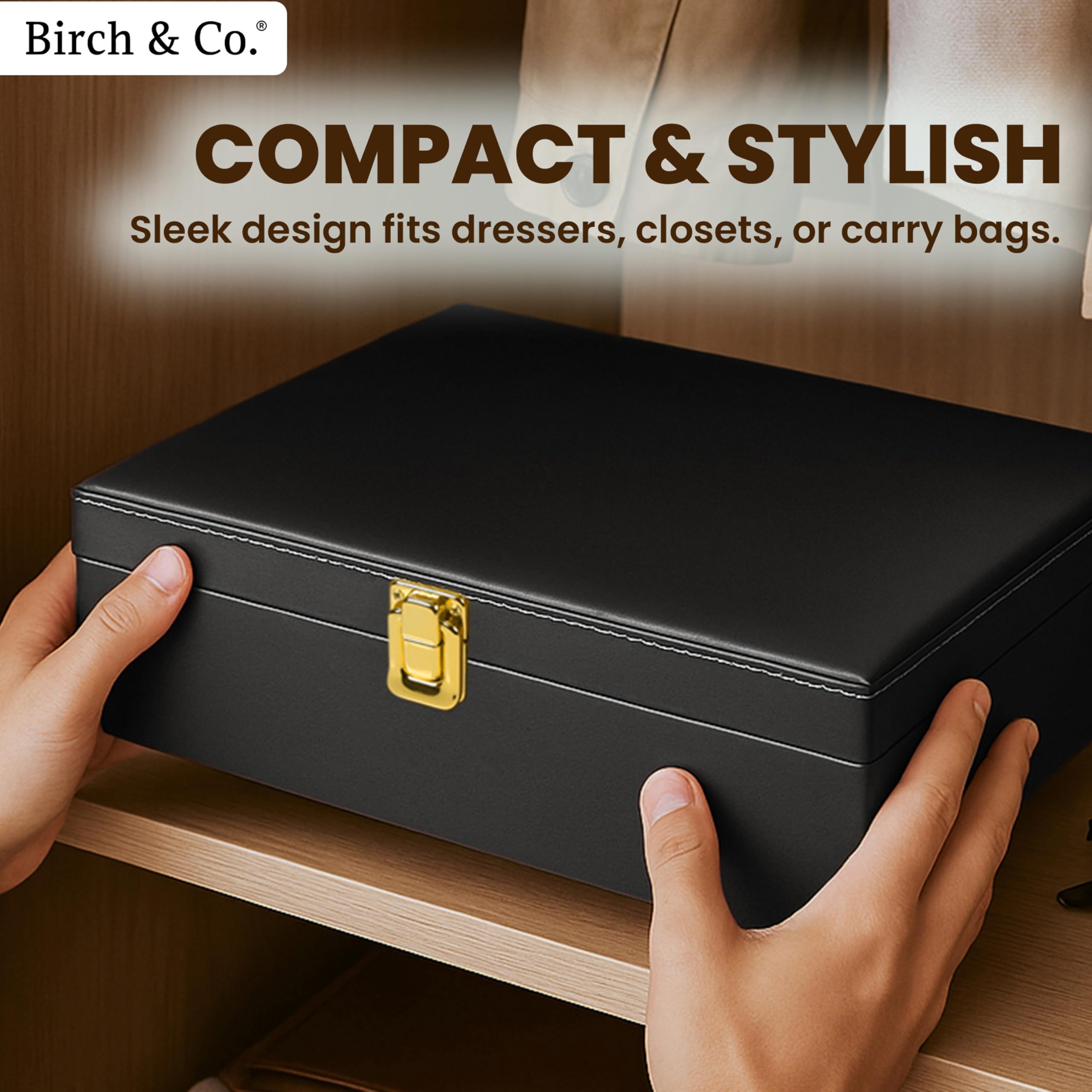 Sunglasses Organizer - Sunglass Case - Glasses Box - Specs Box for Men - Goggles Holder - Eyewear shades Organiser, Leather Finish, Soft Velvet Lining, Travel-Friendly for 8 Sunglasses, Black - Image 5 thumbnail