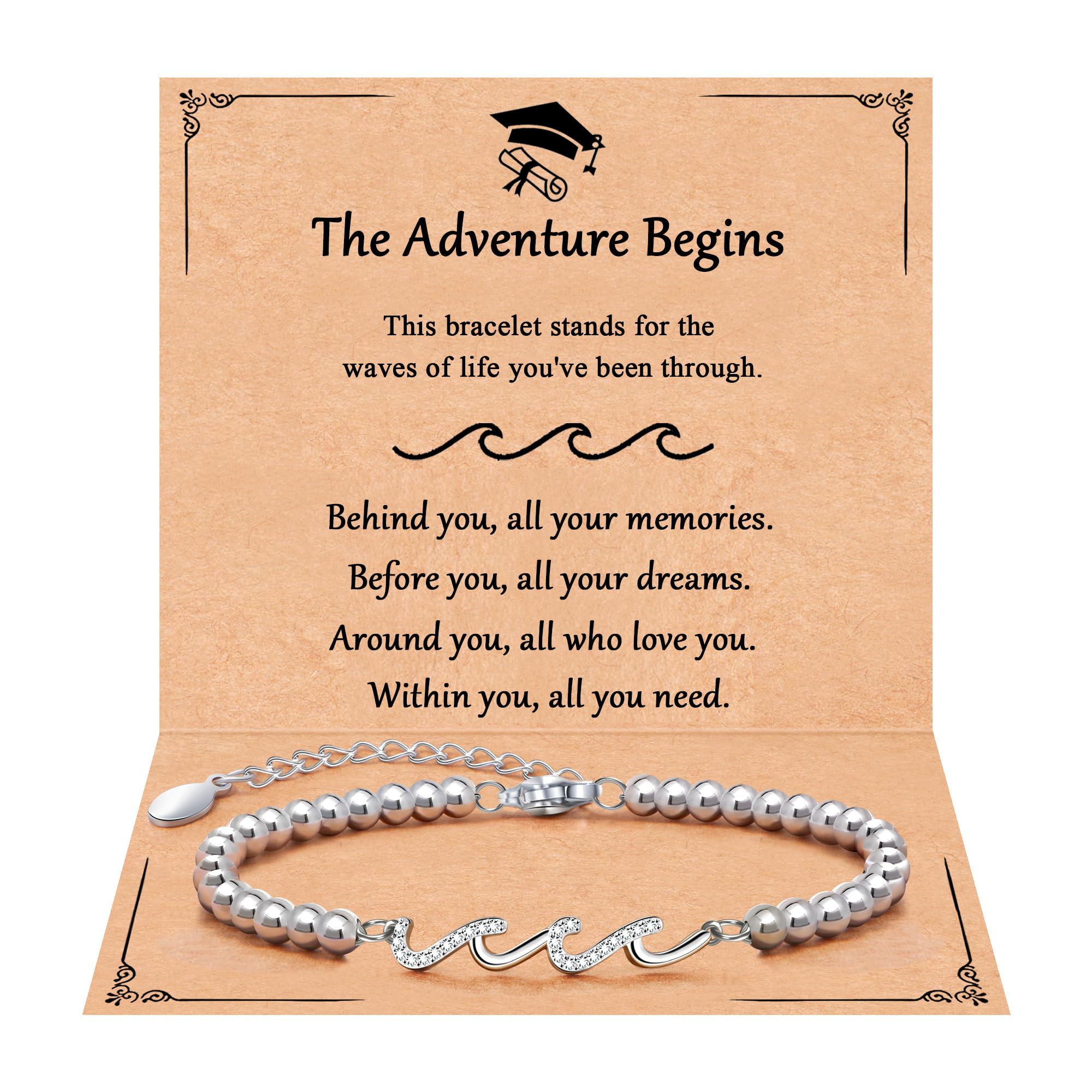 QWNHONEY Waves of Life Bracelet Inspirational Birthday Gifts for Bestie Sister 16th 18th 21st 30th 40th 50th 60th Birthday Gifts for Women