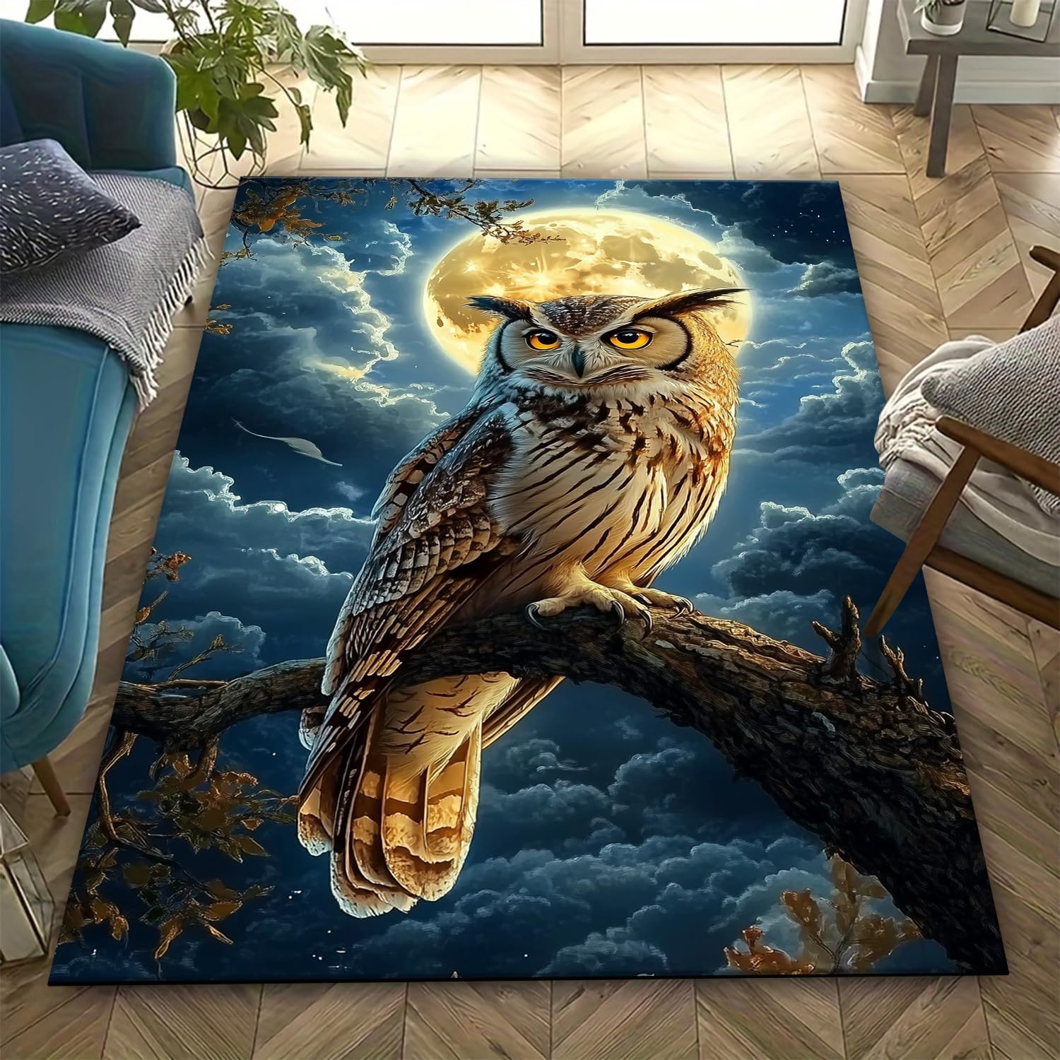 Tapis hibou 3D 160x230 cm antidérapant et facile à nettoyer pour salon