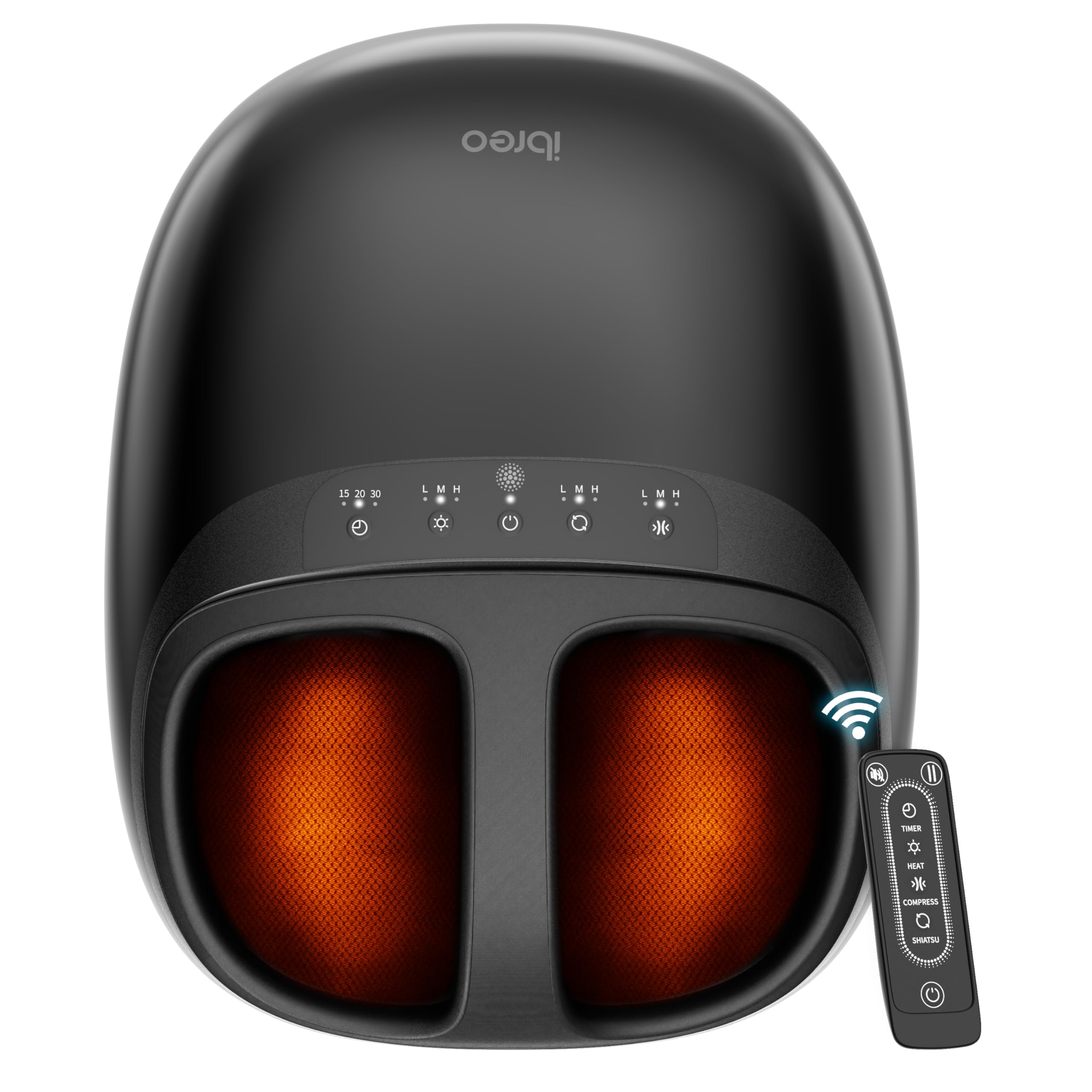 ibreo Foot Massager with 3 Level Heat, 3 Rolling Speeds & Air Pressure Intensities, Deep Kneading Shiatsu, Remote Control & Timer, Quiet Massage for Long Stand & Fitness Relax, Gift for Men, Women