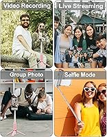 Vista 9 de Selfie Stick, trípode plegable para teléfono móvil con control remoto, trípode de viaje para iPhone Series Android, grabación de video, color rosa