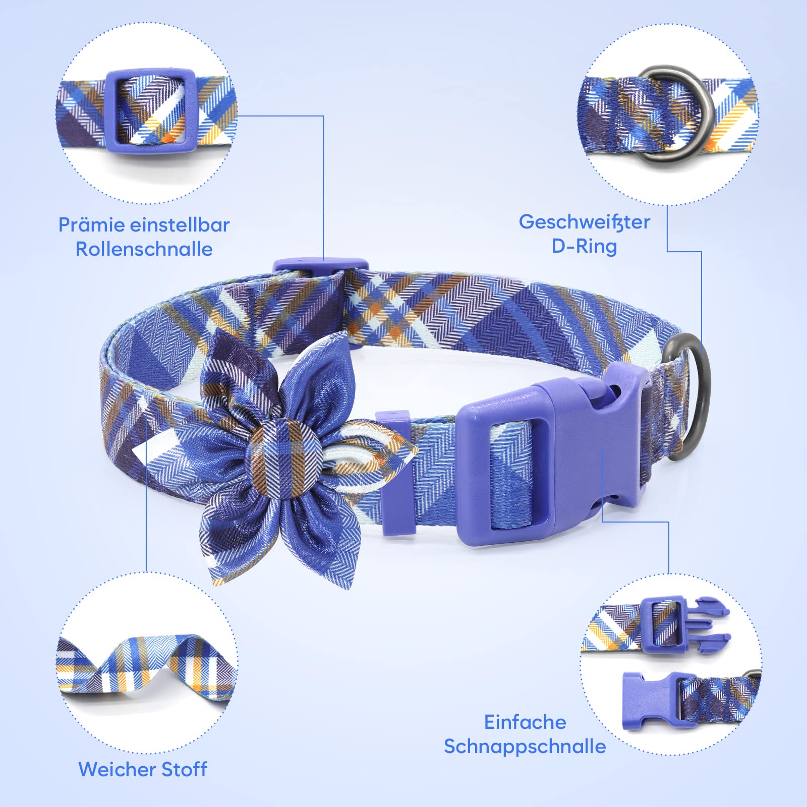Hundehalsband Mit Abnehmbarer Fliege, Verstellbar – Stylisches Accessoire In Blau Mit Hunde-/Katzenmotiv